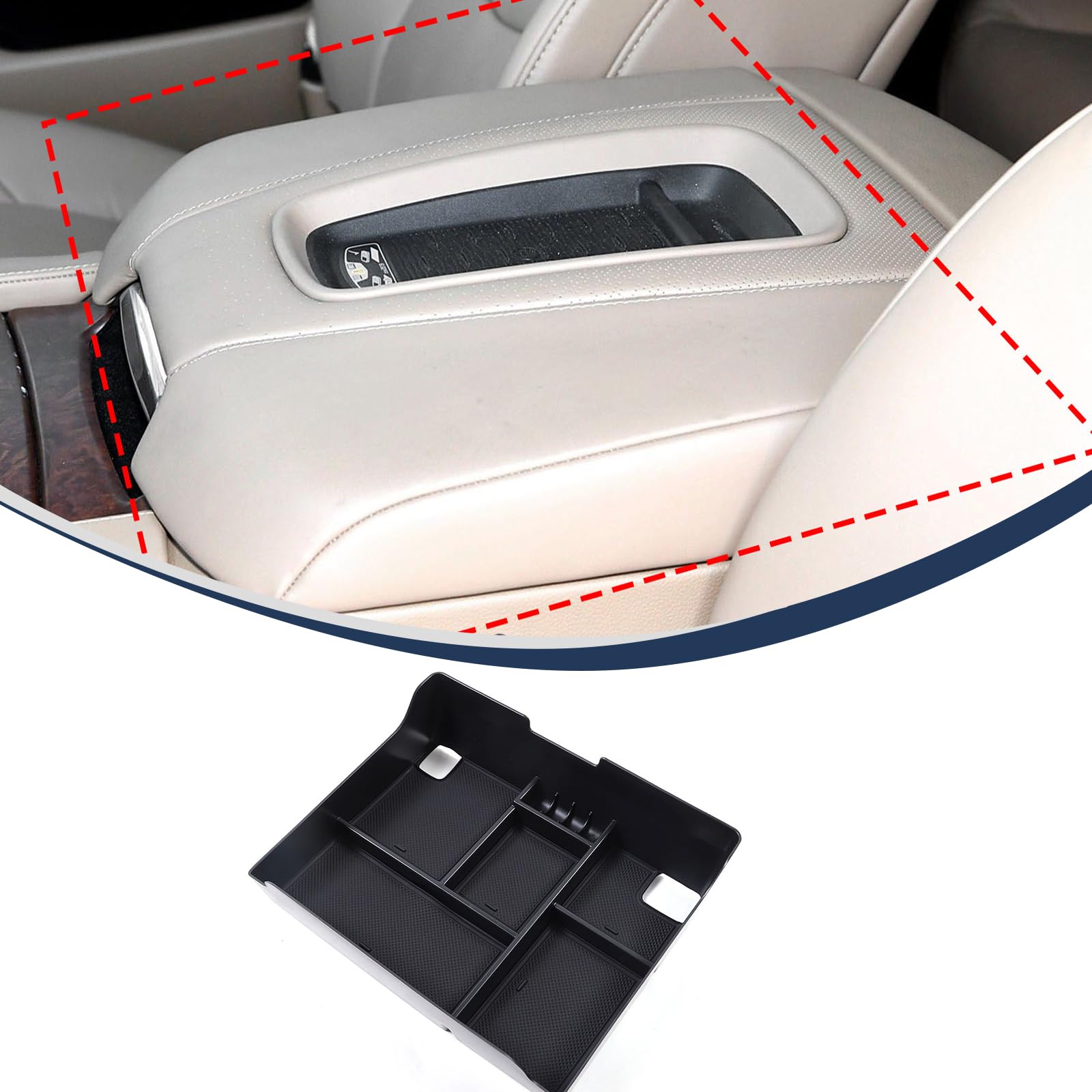 Armrest Storage Box Container Center Console Organizer Tray Compatible with Cadillac Escalade 2015-2020,ABS Insert Tray Armrest Storage Box Interior