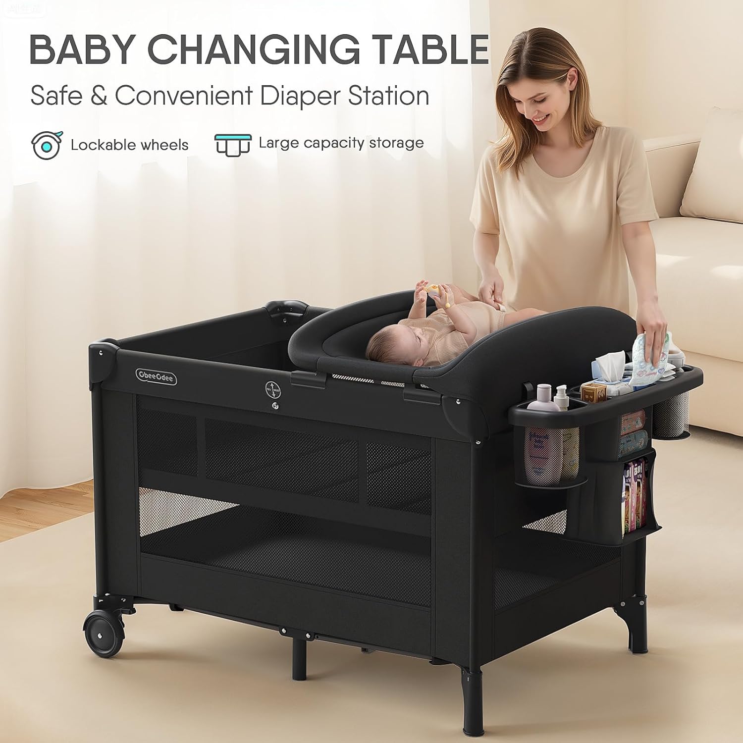 Obee Odee 4-in-1 Baby Bassinet with Playard, Sleeper Nest, Changing Table, Mosquito Net & Canopy, Storage and Toys for Newborn to Toddler - Image 5