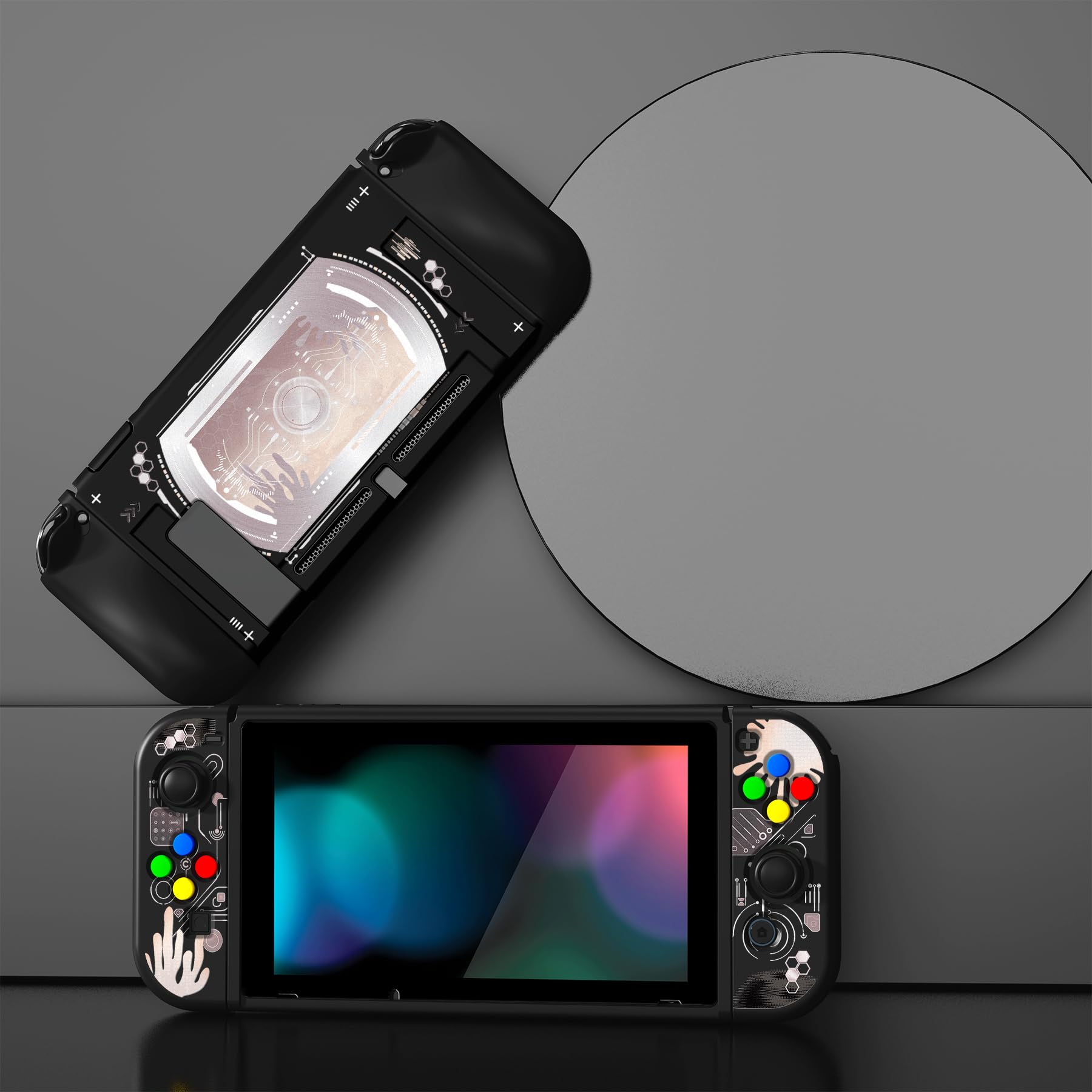 PlayVital ZealProtect - Custodia protettiva morbida per Nintendo Switch, protezione flessibile per interruttore, con protezione per lo schermo in vetro temperato, impugnature per pollice e tappi per