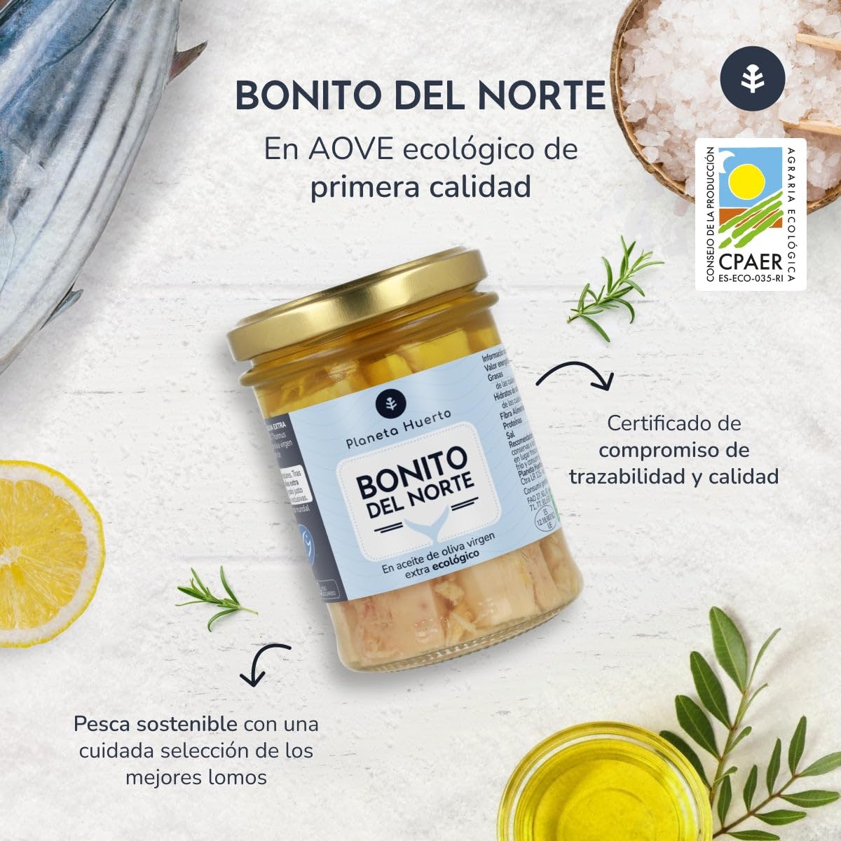 Pack 12x Bonito del Norte en aceite de oliva ECO Planeta Huerto 200 g