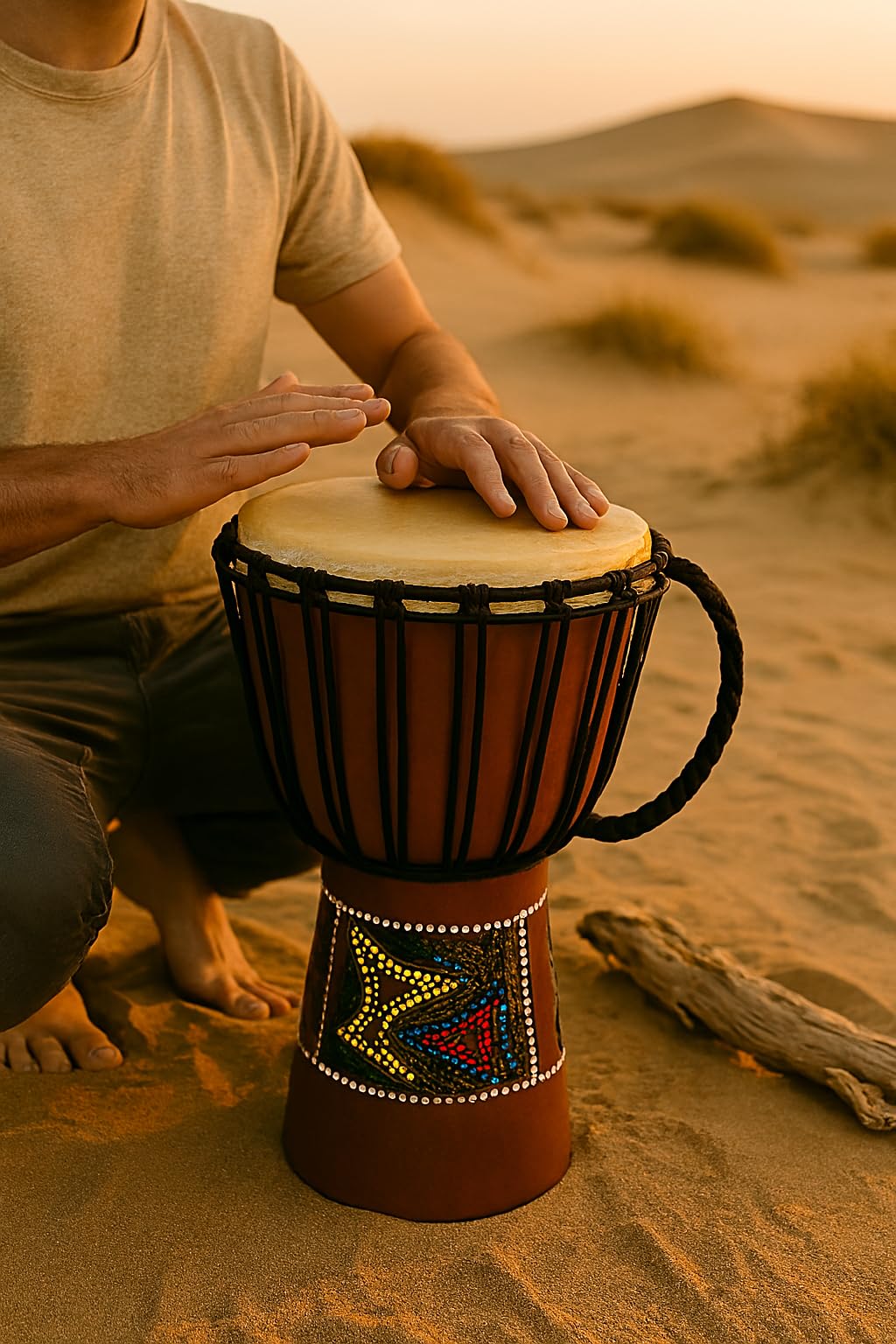 Djembe Drum – Solid Wood African Djembe - 16" Tall Percussion Drum with Goat Skin Head And Tribal Designs - Professional Quality/Sound - Not Made in China