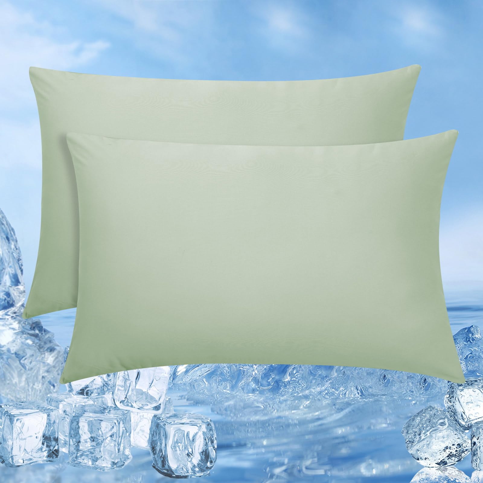 PHF2 Pack Cooling Pillow Cases King Size, Q-Max＞0.5 Cooling Pillwcases for Hot Sleepers,Double-Sided Design Cooling Pillow Case Covers with Hidden Zipper,20" X 36", No Filling, Green