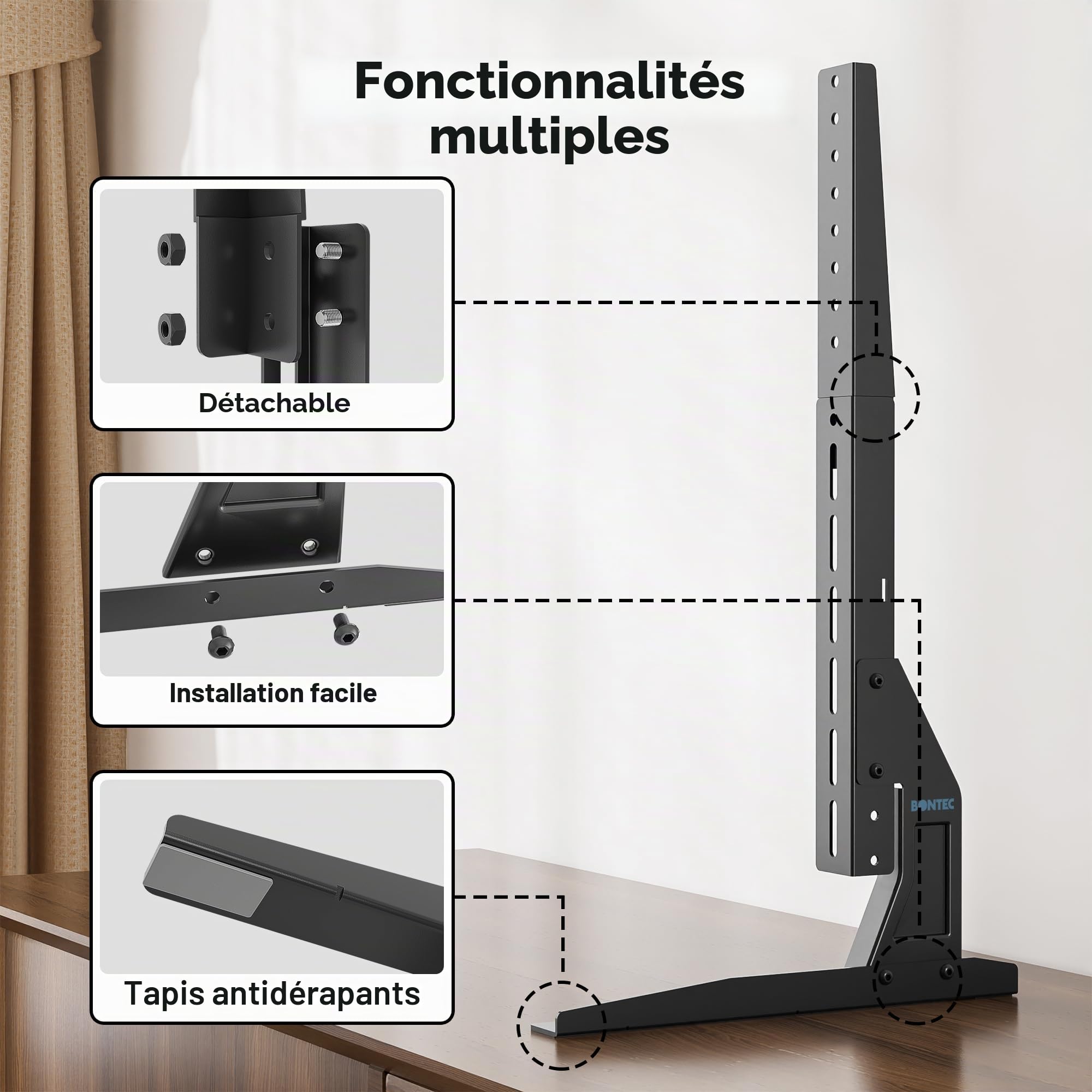 BONTEC Support TV sur Pied pour Téléviseurs 22-65 Pouces, Pied TV Universel avec Hauteur Ajustable, Capacité de Charge 50kg, Design Stable et Durable, Max. VESA 800x400mm