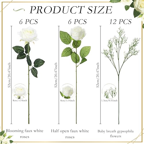 Miniatura 2 de Fumete 24 rosas artificiales, ramo de rosas artificiales, aliento de bebé, flores artificiales para boda, baby shower, despedida de soltera,