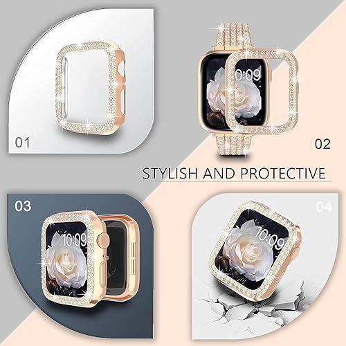 Miniatura 3 de QVLANG Compatible con Apple Watch Band Series 987 de 1.614 pulgadas, correa de la serie Bling para mujer + caja de diamantes de imitación, correa de