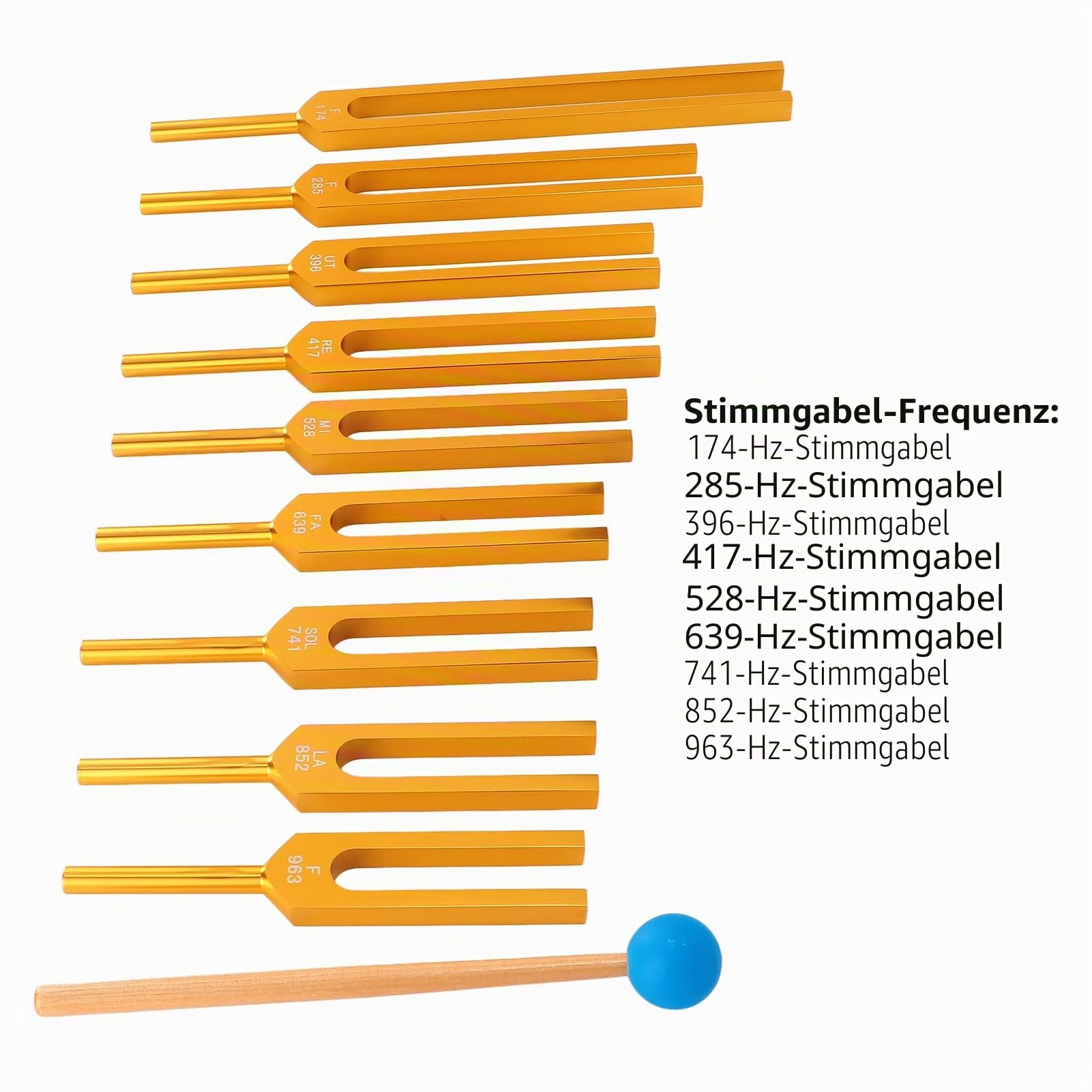 Stimmgabel Set, 9PCS Tuning Fork, 174 Hz/ 285 Hz/ 396 Hz/ 417 Hz/ 528 Hz/639 Hz/ 741 Hz/ 852 Hz/ 963 Hz, Resonanz Stimmgabel aus Aluminiumlegierung Stimmgabel Vibrationsinstrument
