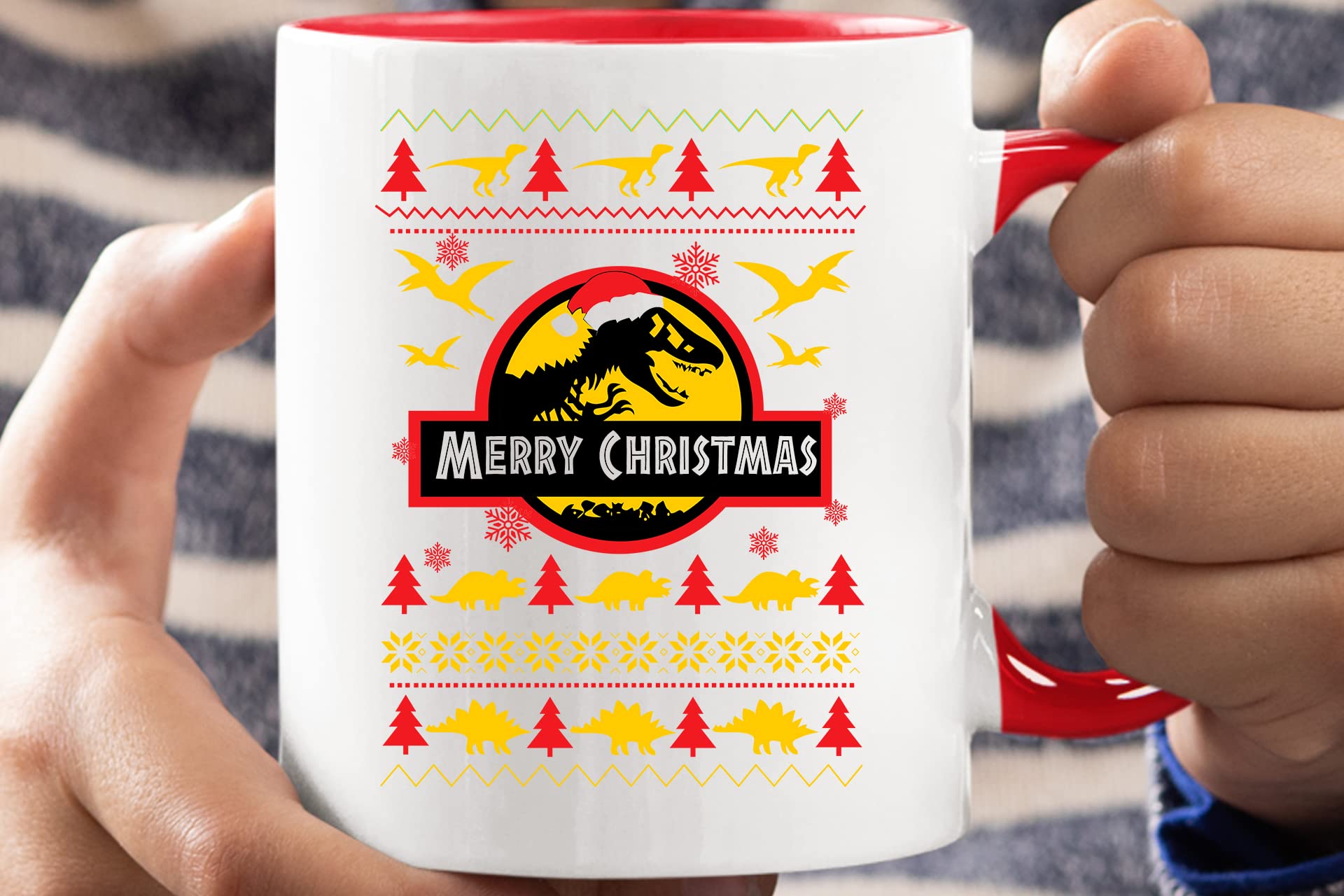 Acen Merchandise Weihnachtstassen (4er-Set) und Geschenkbox-Set – Stanzform harte Elfen, Geburtstage, Weihnachten, lustiges Geschenk, Feiern, Neuheit, alt, groß, strapazierfähig, Dino-beschichtet