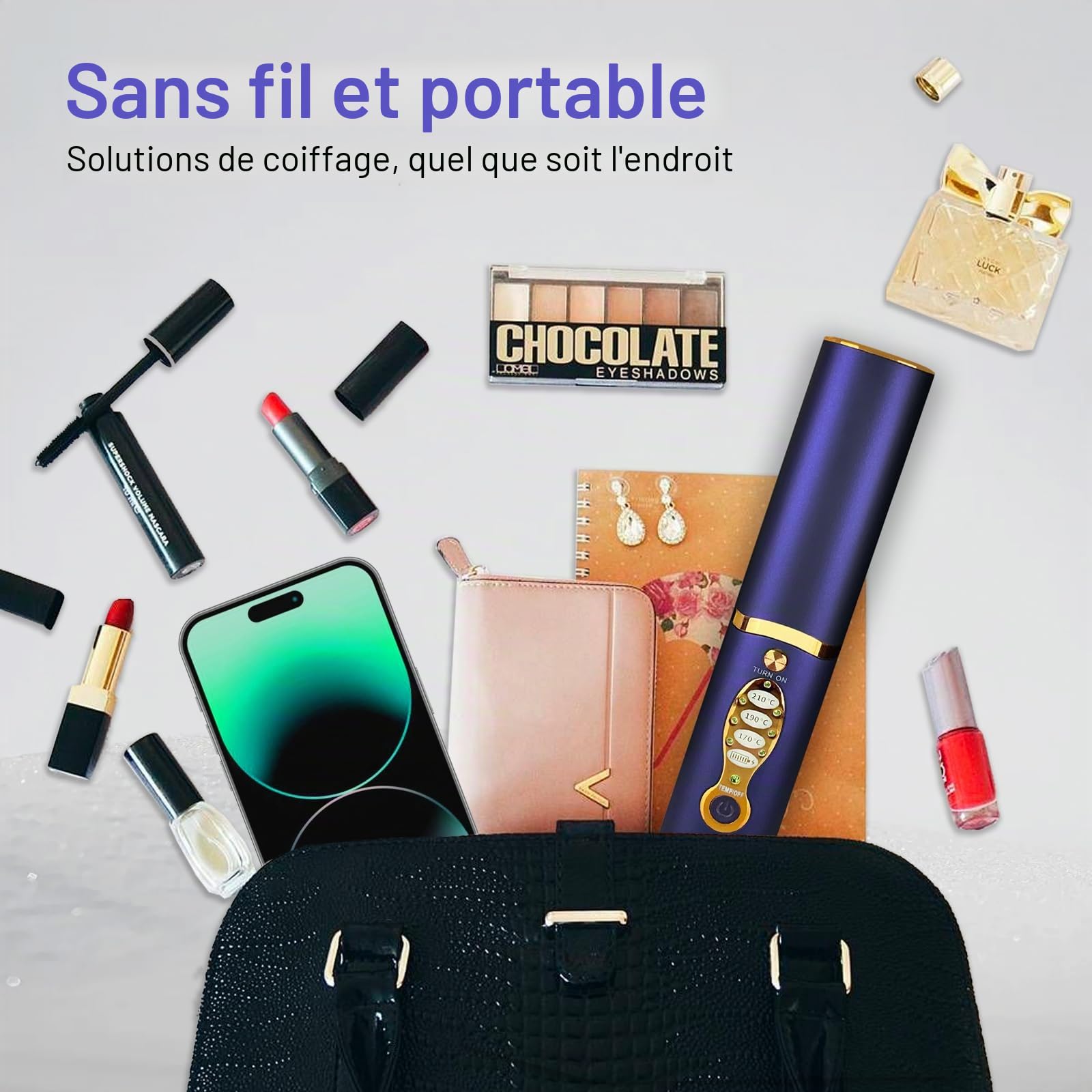 Fer à lisser sans fil portable 5000 mAh longue portée en titane 2 en 1 pour lisser et boucler max. 210 ℃/400 °F chauffe en quelques