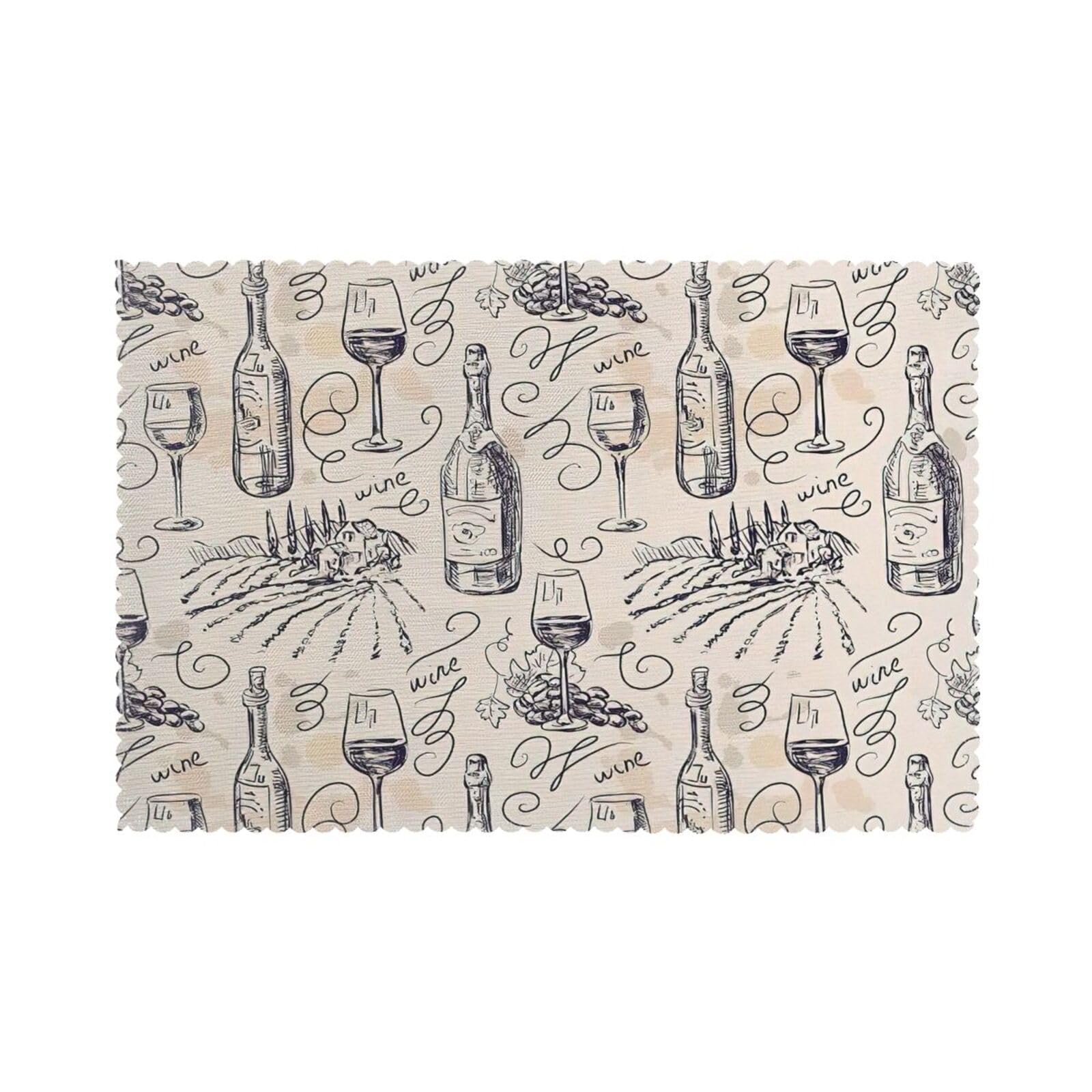 Wine and Winemaking Winery Grape Field Print Placemats for Dining Table Set of 6 12x18 Inch Table Mats for Party Kitchen Dining.