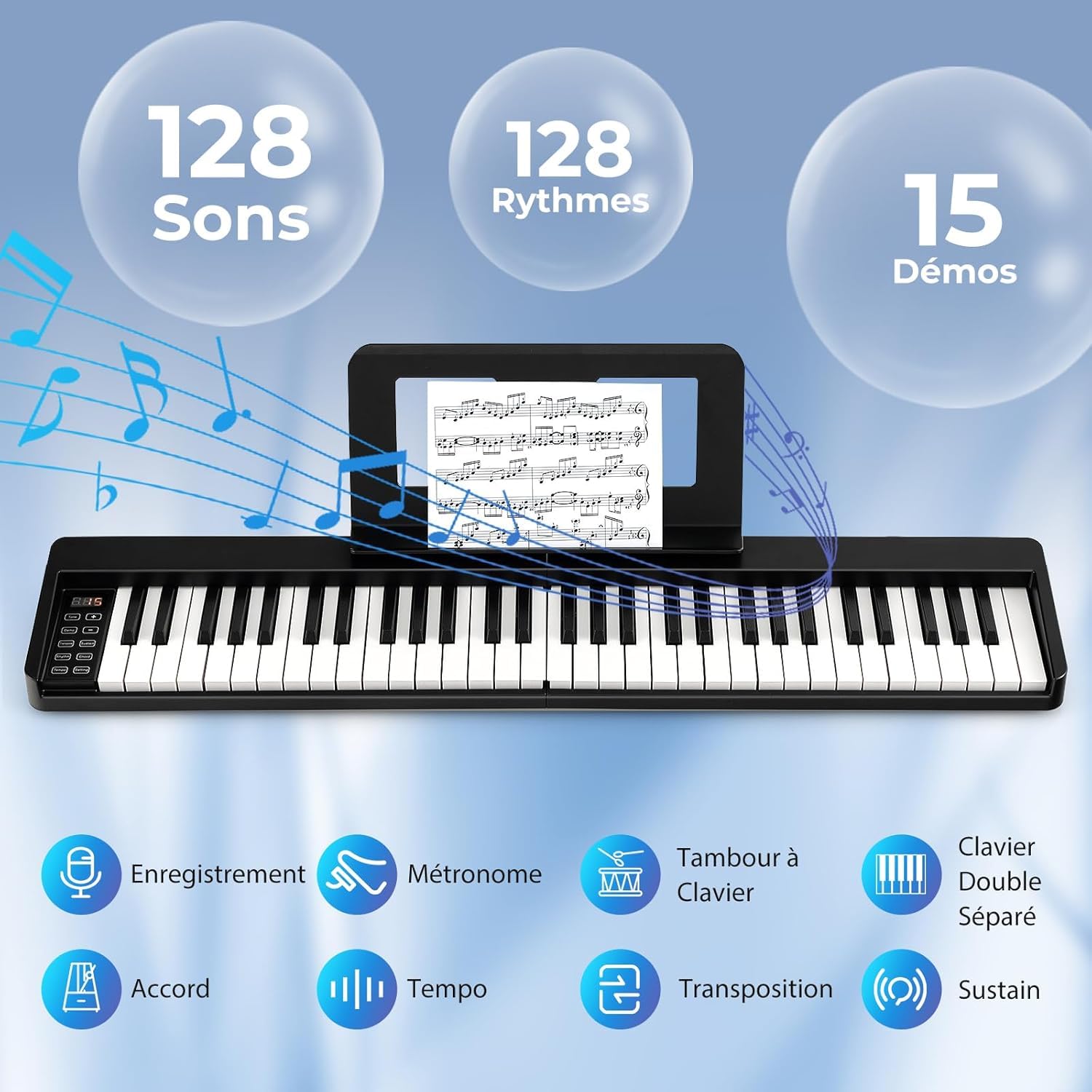 GOPLUS Piano Digital 61 Teclas Portátil, Piano Eléctrico Teclado Plegable con MIDI Bluetooth, 128 Tonos, 128 Ritmos, Pedal y Bolsa de Transporte, Piano Multifuncional para Niños y Principiantes