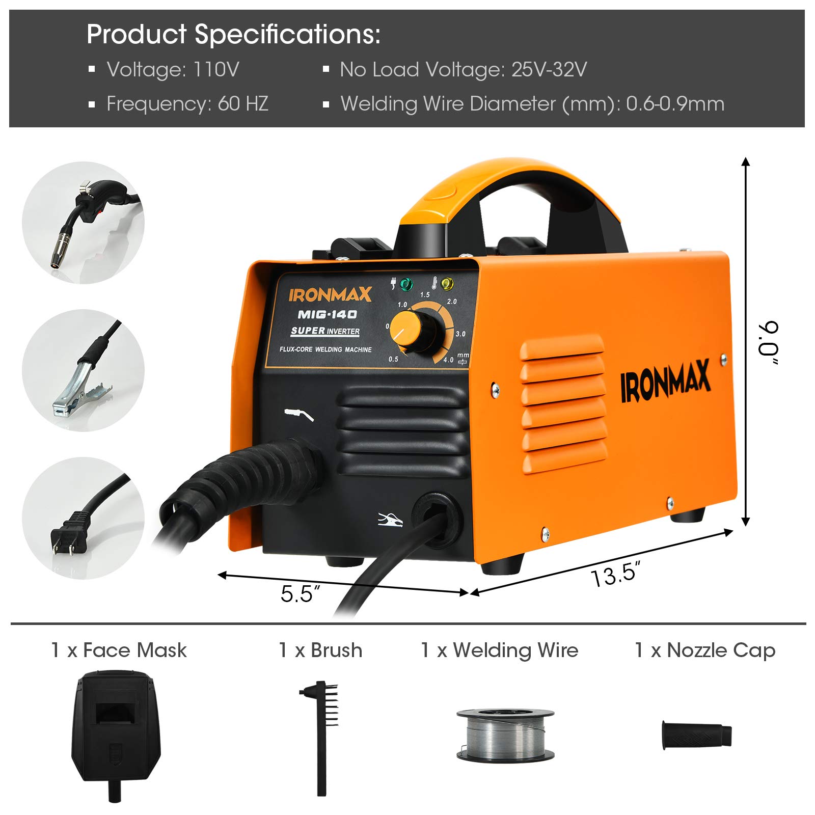 Goplus MIG 140 Welder, Portable Flux Core Wire Gasless Automatic Wire Feeding Welder, Efficient
