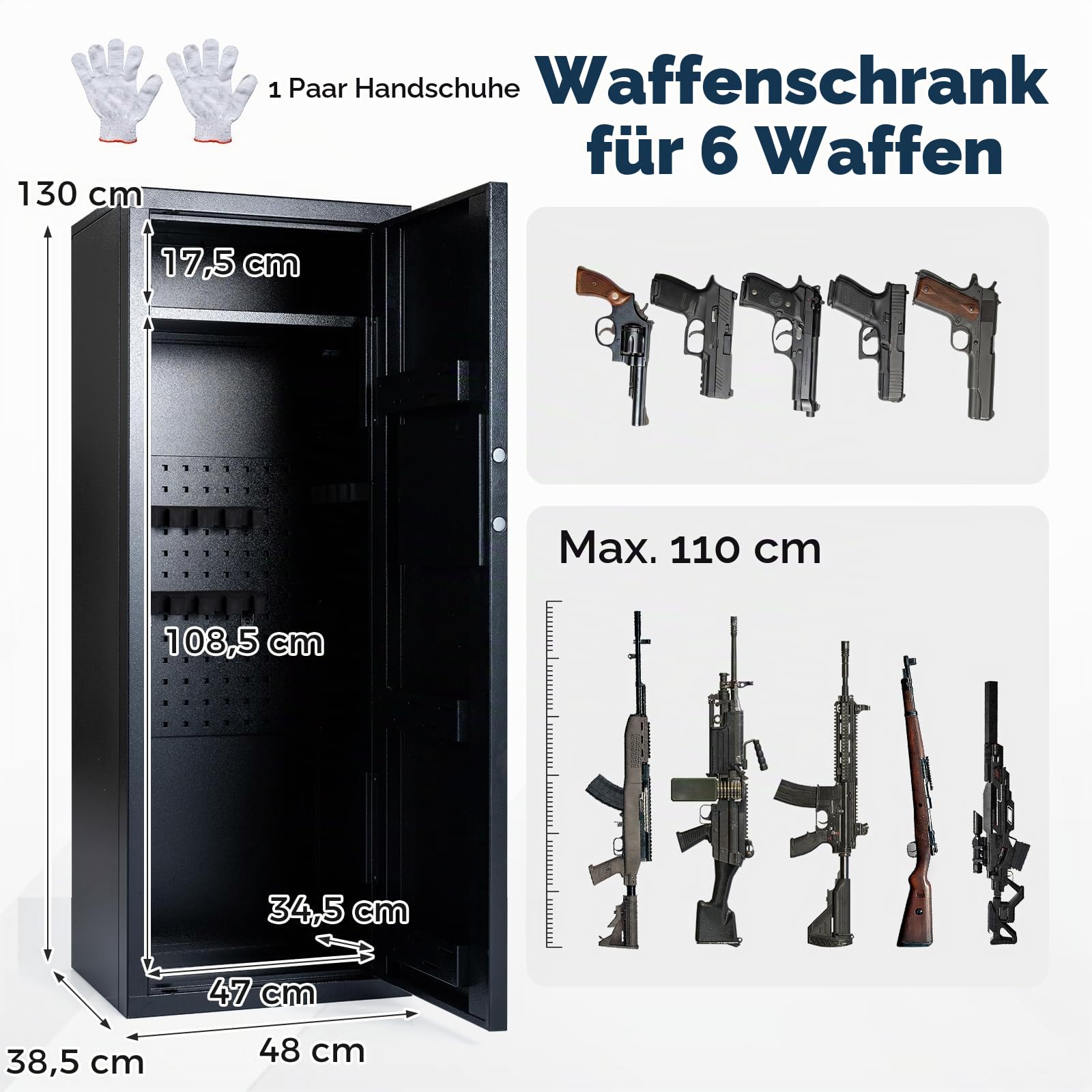 COSTWAY Waffenschrank für 6 Gewehre, Langwaffenschrank aus Stahl