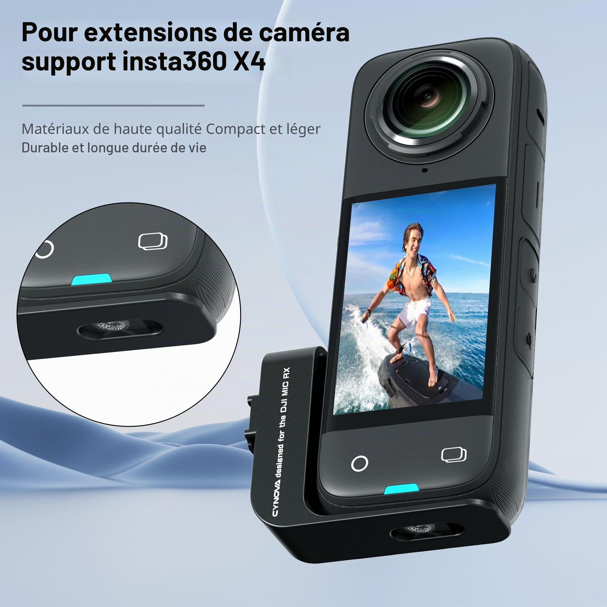 CYNOVA Cold Shoe pour Insta360 X4, support de microphone sans fil, compatible avec Insta360 X4/X3, utilisable sur microphone DJI MIC 2 RX Lavalier