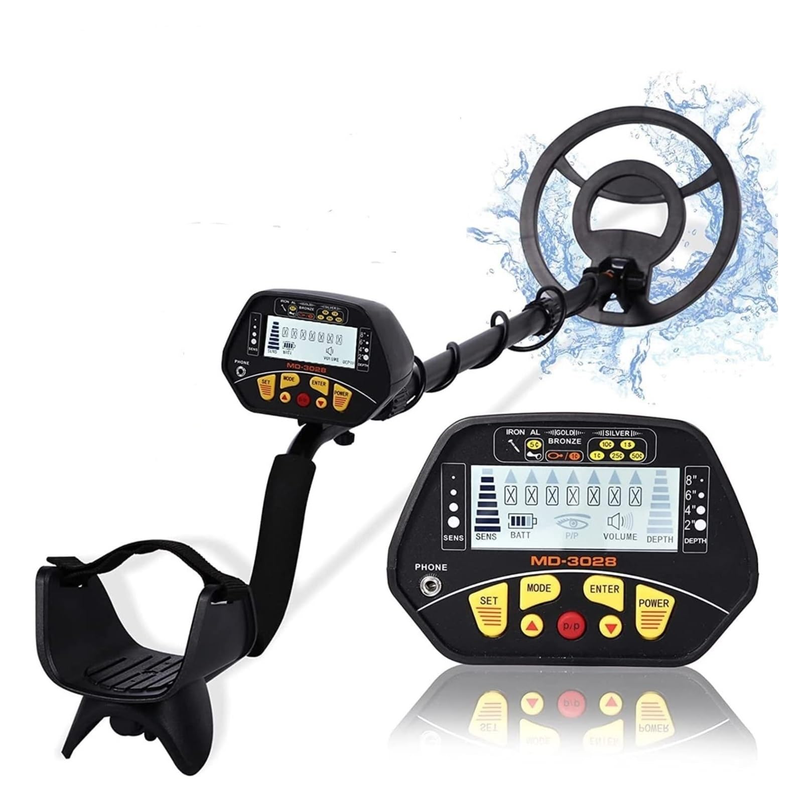Metal Detector, High Sensitivity Metal Detector MD-3028 Metal Detecting Pinpoint Waterproof Search Coil Ferrous and Non-Ferrous Distinguish(Nero)