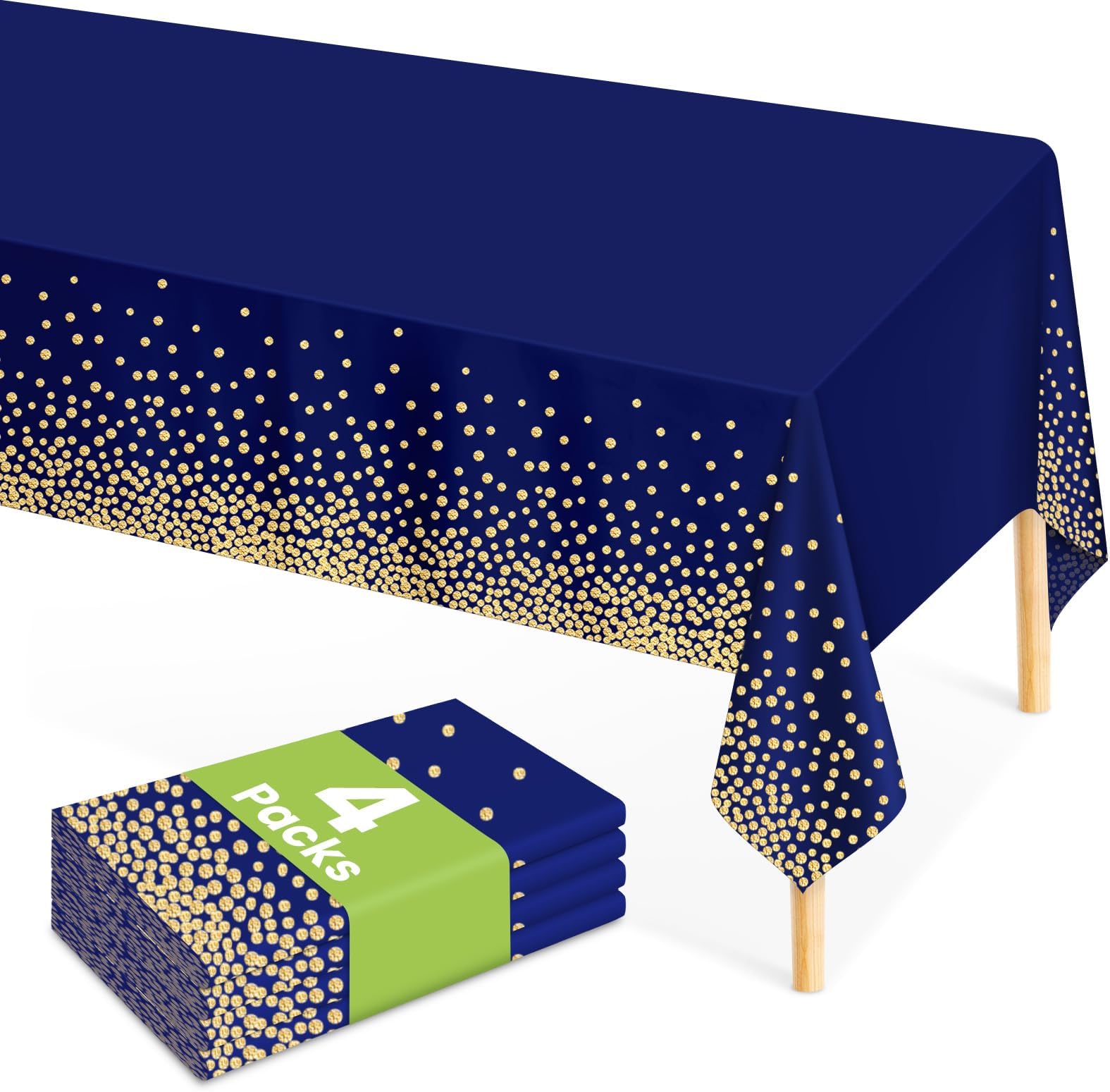 4 Pcs Navy Blue Plastic Tablecloth Gold Dot Blue Table Cloths, 54×108 inches Disposable Gold Dot Confetti Dark Blue Table Cover for Anniversary Friendsgiving Fine Dining Graduation Party Decoration…