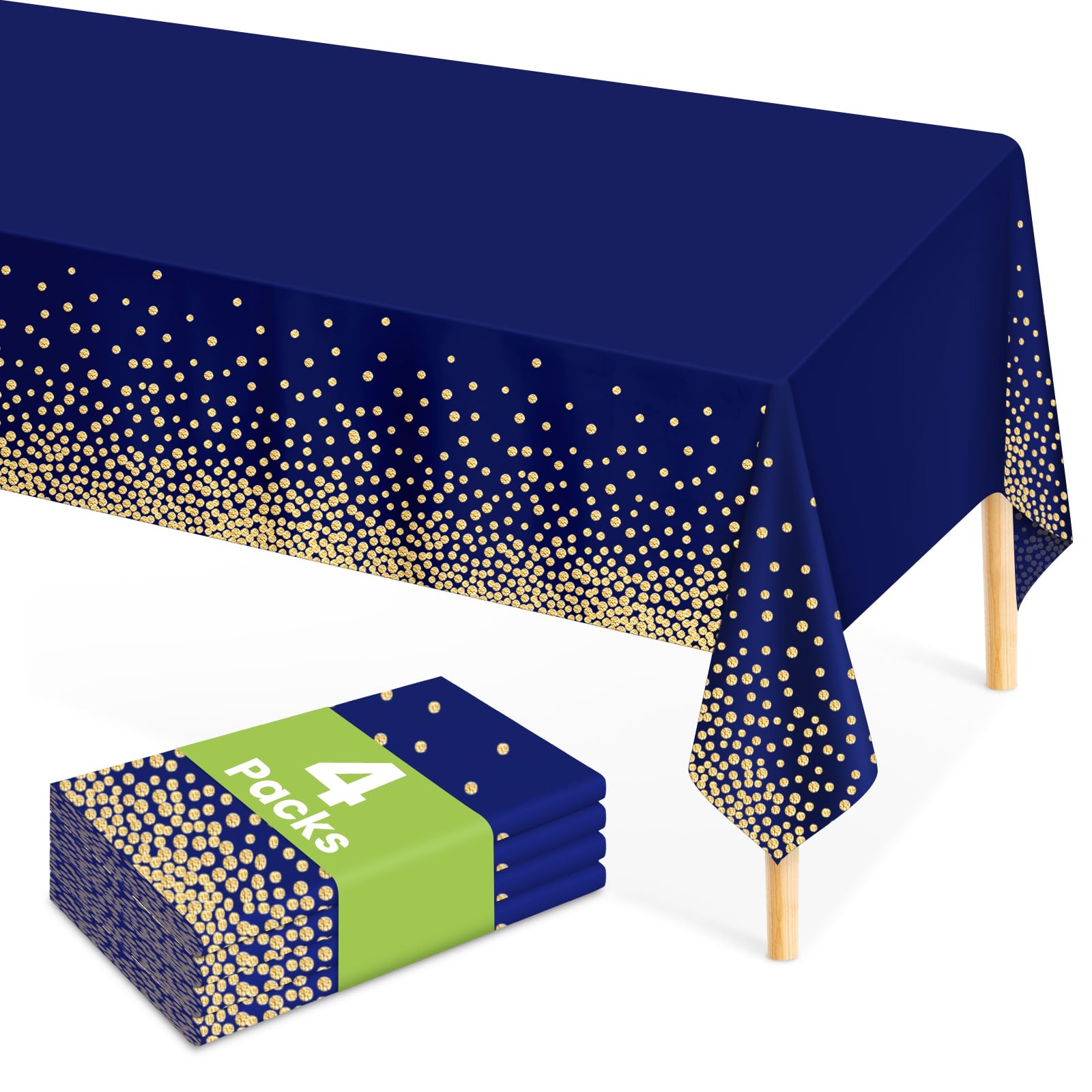 Mulbozy 4 Pcs Navy Blue and Gold Table Cloth,Disposable Rectangle 54×108 in