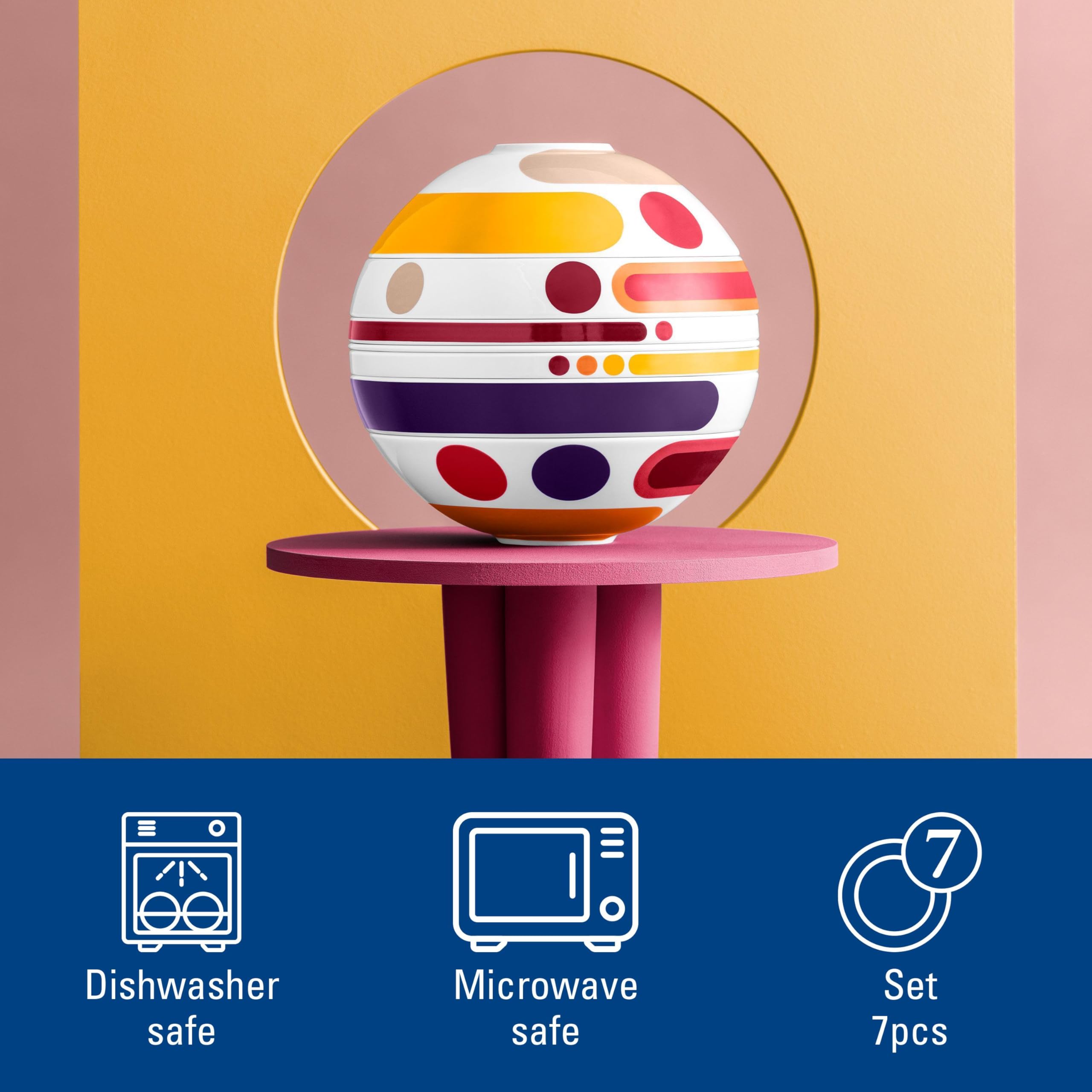 Villeroy & Boch - La Boule miami, komplet naczyń z porcelany, 7-częściowy komplet naczyń dla dwóch osób, porcelana Premium, można myć w zmywarce, można używać w kuchence mikrofalowej, wielokolorowy