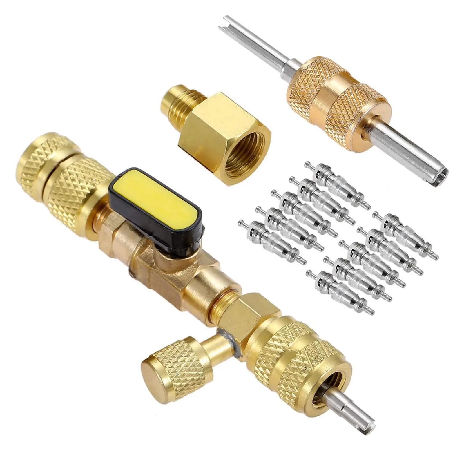 Valve Core Remover Installer Tool Kit with Dual Size 1/4 & 5/16 Port for with R22 R12 R407 R410 R404 R32 R600 HVAC System(KIT2)