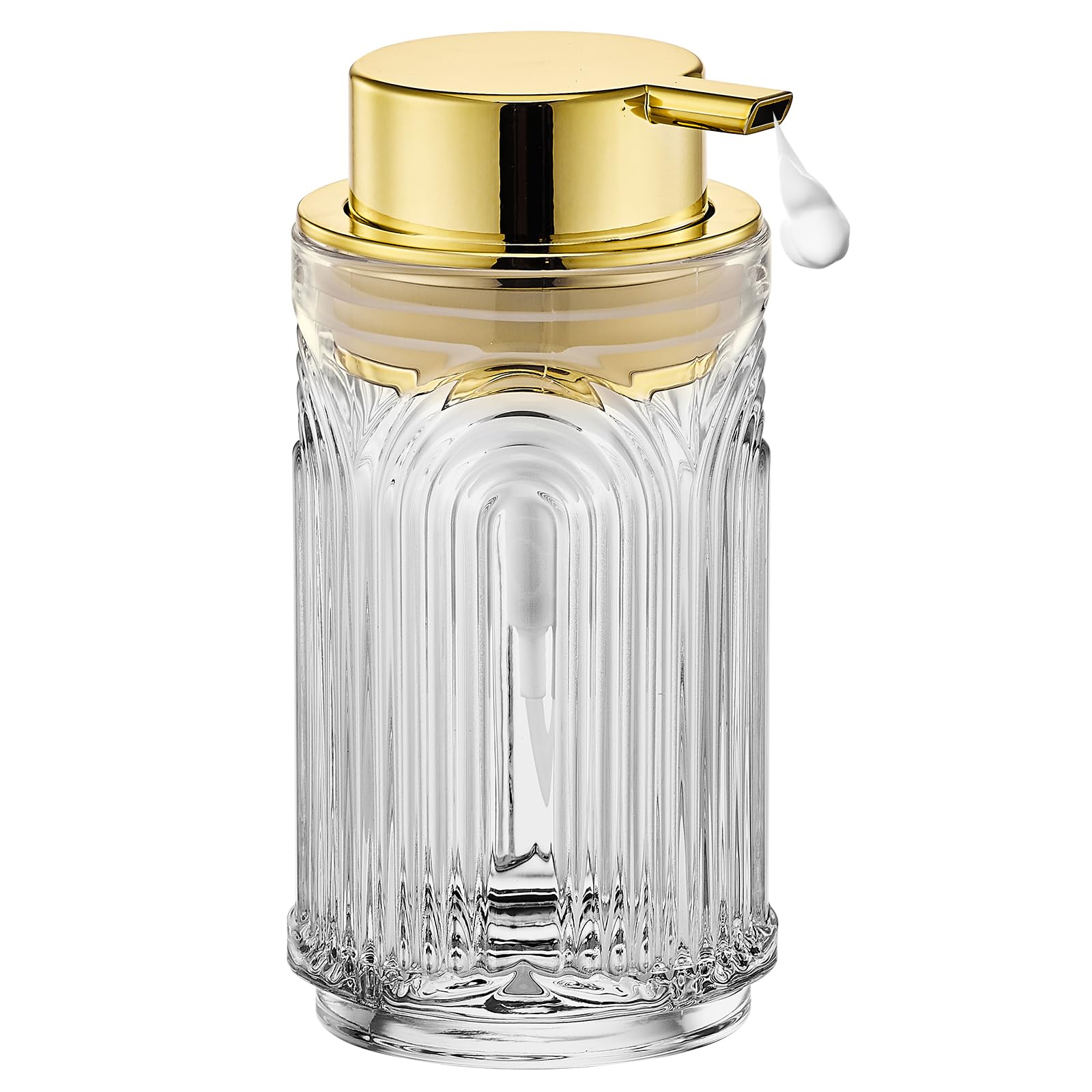 LEICURACEGlass Foam Soap Dispenser, Refillable Faming Dispenser with Gold Pump, Foam Hand Soap Dispenser for Bathroom Kitchen, Modern Home Bathroom Decor （Foam Type/Clear） A37-1