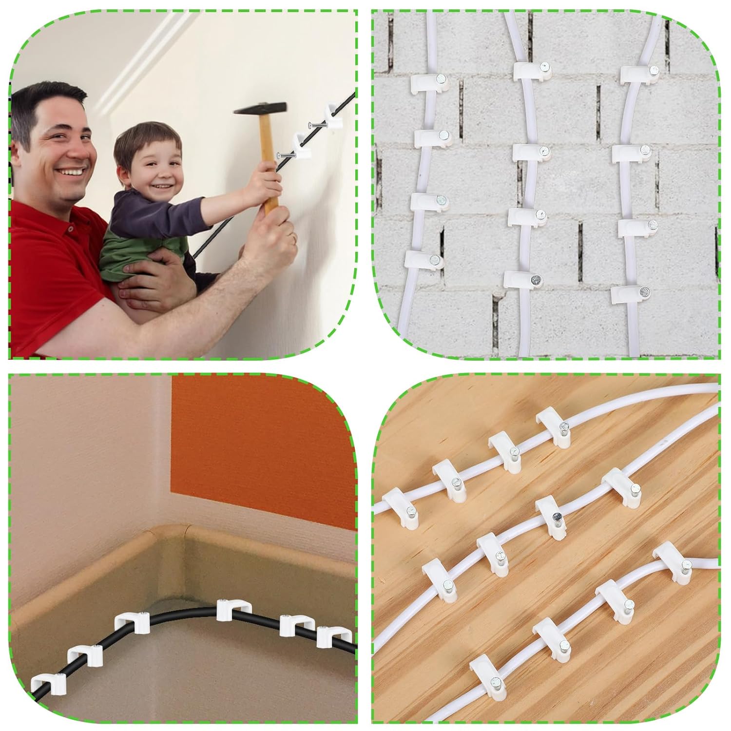 100 pcs Plastic Cable Clamps Clips, 10mm U-Shape Wire Wall Clips with Steel Nails, White Cable Tacks for Coax Ethernet TV Cord Management, Indoor Outdoor Use(10mm)