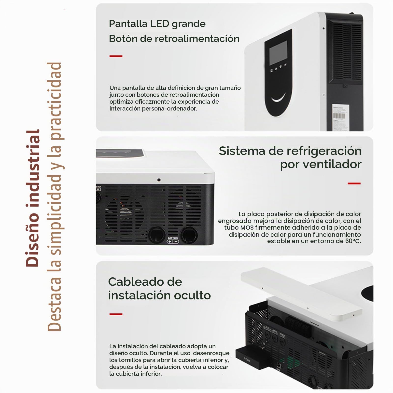 Inversor 48V 6200W onda sinusoidal pura, inversor solar híbrido con controlador de carga solar MPPT de 120A + cargador de CA, pantalla LCD, rango de voltaje MPPT de matriz fotovoltaica 60-450VDC