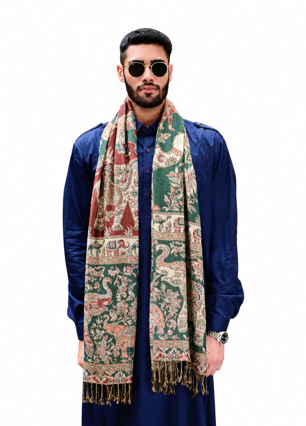Mens Bamboo Reversible Muffler Tribal Elephants-image-35