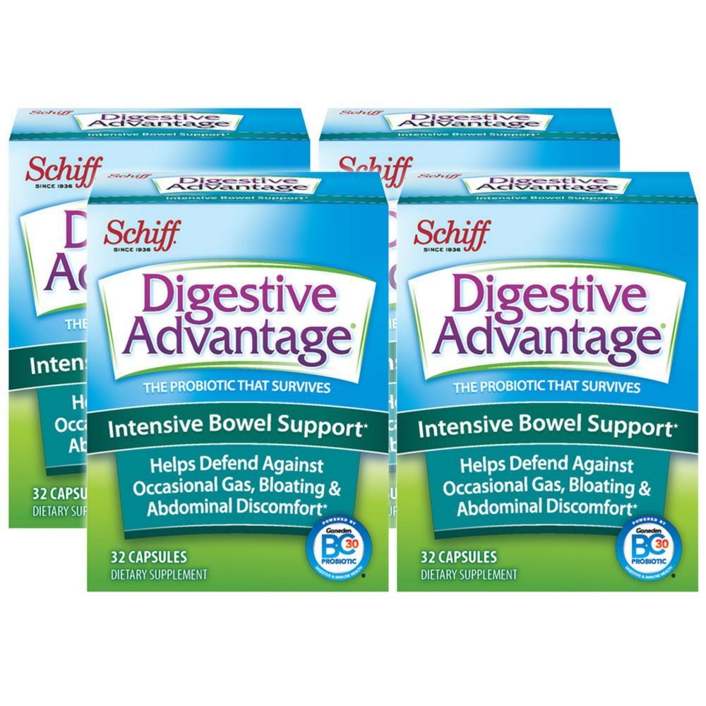 Intensive Bowel Support Probiotic Defends Against Gas & Bloating, 32 Count Capsules (4 Pack)