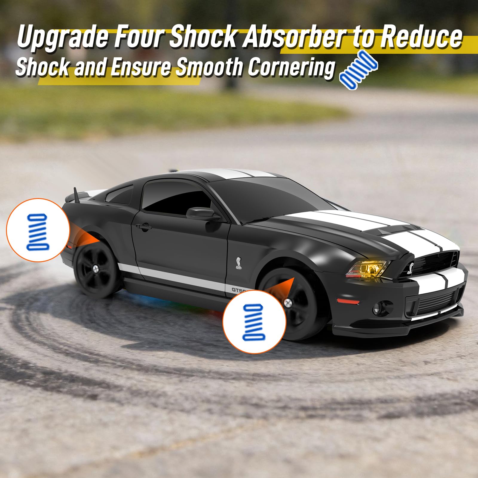 YONCHER Macchina Telecomandata, RC Drift Car per Bambini, Ford Mustang Shelby GT500 con licenza ufficiale, 1:24 20KM/H 4WD Macchine Telecomandate, Radiocomandata Auto per Adulta