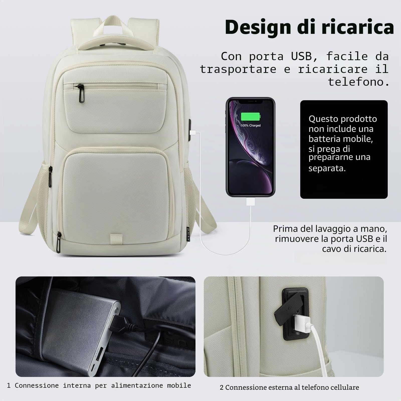 Zaino Uomo Zaino per PC Portatile, 15.6 Pollici Zaino Porta PC con Caricatore USB Zaino da lavoro