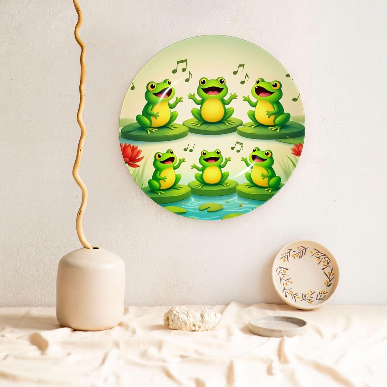 Frog Symphony Style Ceramic Plate Display Decorative Plate With Stand Wall Hanging Plate For Home Decor 10 Inch