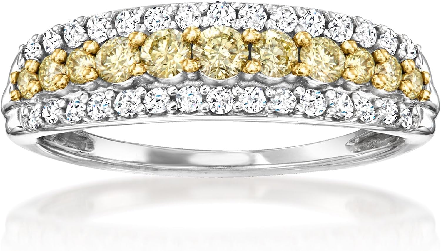 Ross-Simons 0.75 ct. t.w. Yellow and White Diamond 3-Row Ring in 14kt White Gold