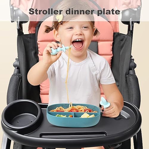 Miniatura 2 de Bandeja de aperitivos para carriola, carriola, bandeja de aperitivos con soporte para tazas y soporte para teléfono, bandeja universal para