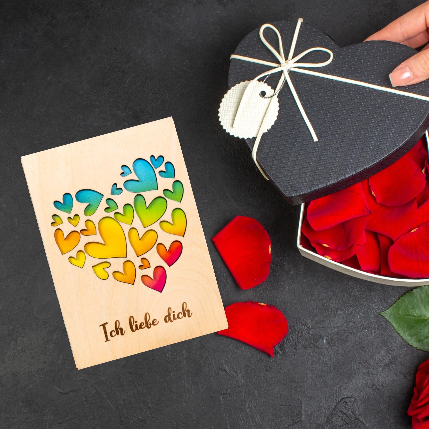 Biglietto di San Valentino in legno di betulla, regalo romantico tagliato al laser