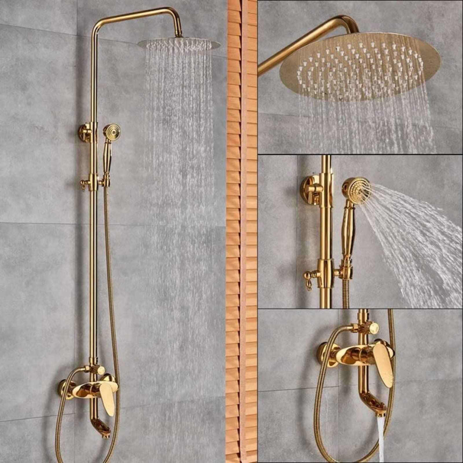 ASerZenith Golden Bathroom Shower Faucet Set Gold Rainfall Shower Mixer Crane Wall Mounted with Hand Shower Bath Rain Column Tap(Shower Faucet C)
