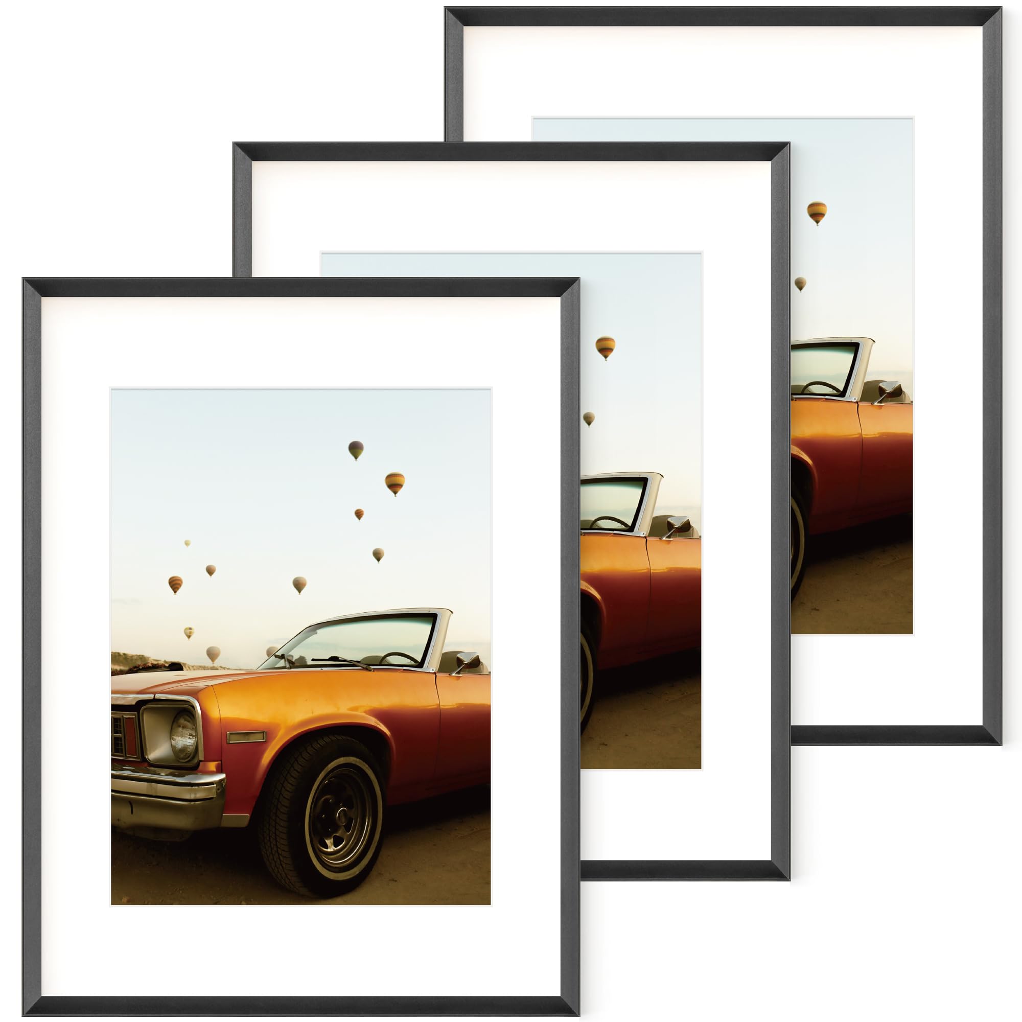 Fun Memories Black Metal Picture Frame 12x16, Aluminum Frames 12 x 16 for Wall Mounted, Modern Black Frame 12x16 Matted to 9x12, 12 by 16 Frame with Tempered Real Glass for Home Decor, 3 Pack