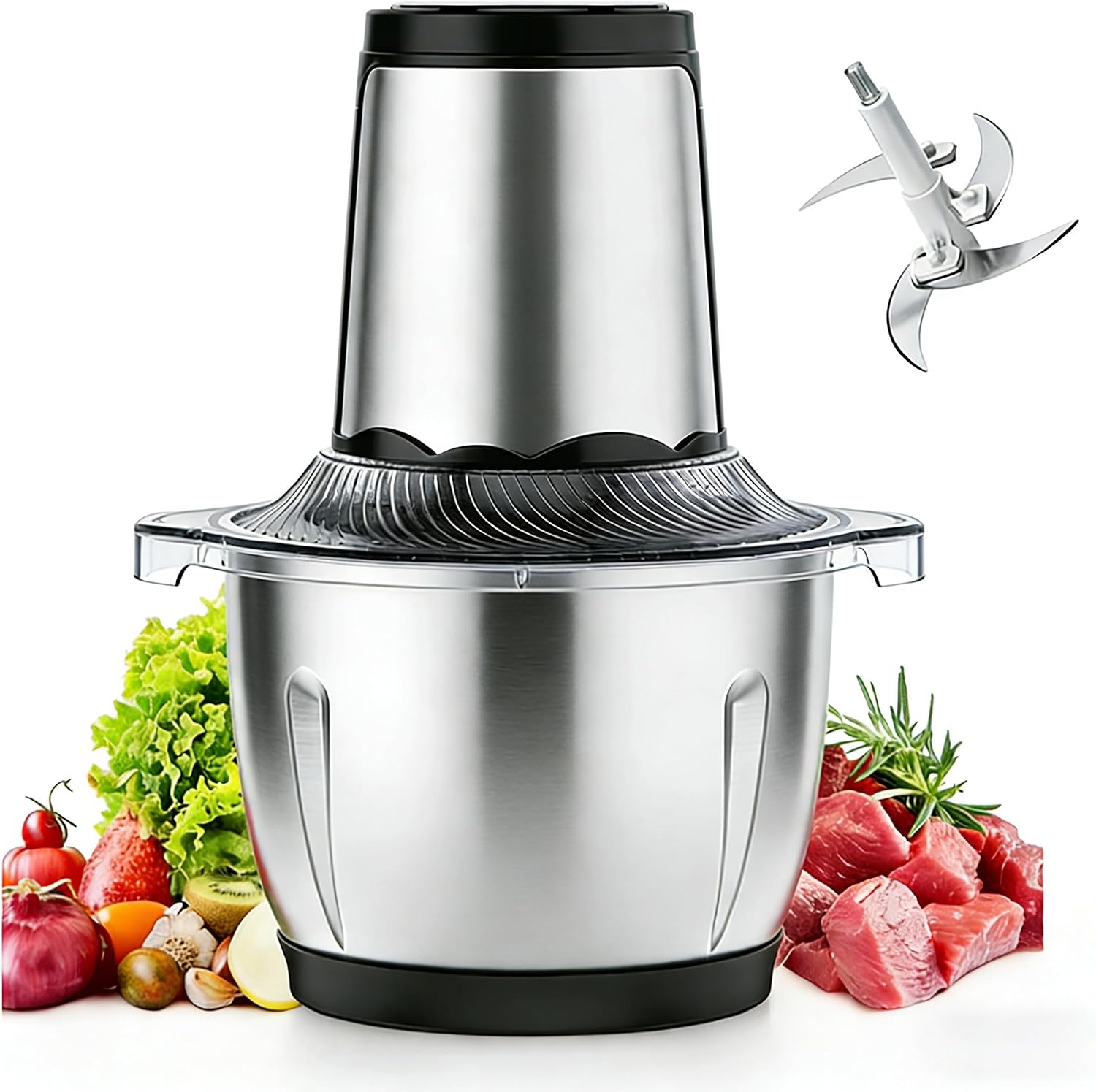 Electric Food Processor, Electric Meat Grinder,Mini Chopper, 2L Food Grade 304 Stainless Bowl, 4 Sharp Blades, 2-Speed Table Mincer Chopper, Fruit, Onion, Peanut, Ginger, Chili, Nuts, Vegetable