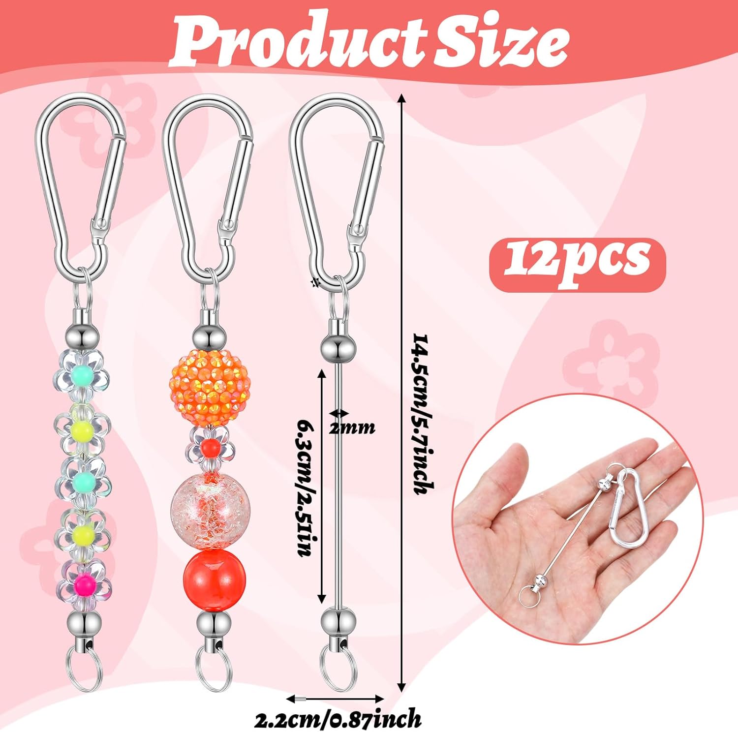 12 Pcs Beadable Keychains Bar Blank Beadable Keychain Bars, Beaded Item for Pendant DIY Sliver Snap Hook Keychain Bars for Crafts Supplies Jewelry Making Supplies - Image 3