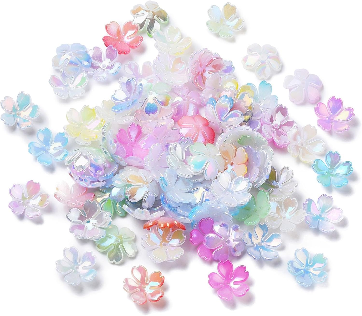 LiQunSweet 100 Pcs 9 Colors Opaque Cherry Blossoms Flower Acrylic Bead Caps Spring Floral Spacer Beads for DIY Jewelry Bracelet Craft Accessory Supplier - Image 3