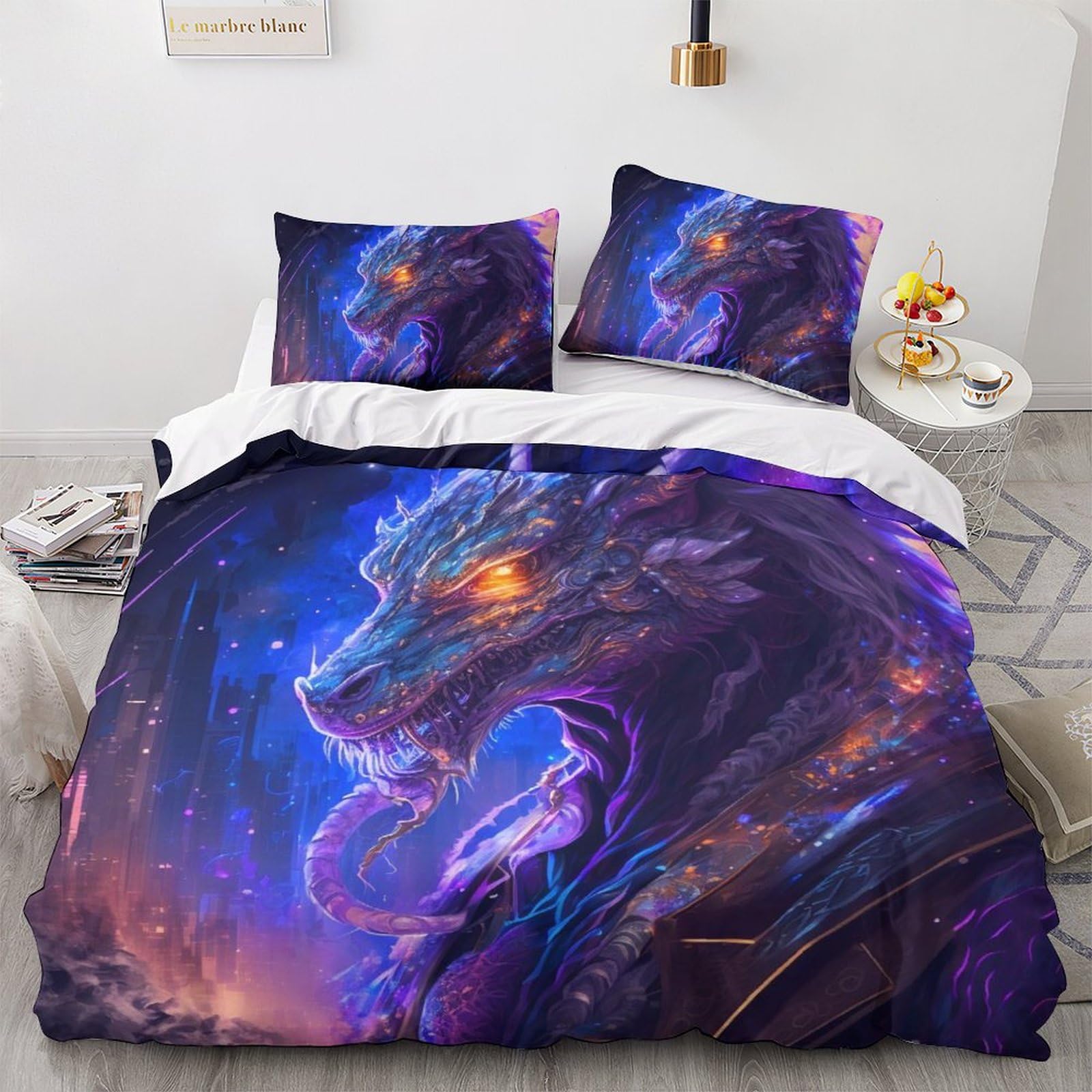 Dragon housse de couette anti-plis avec fermeture éclair pour lit king 220x240