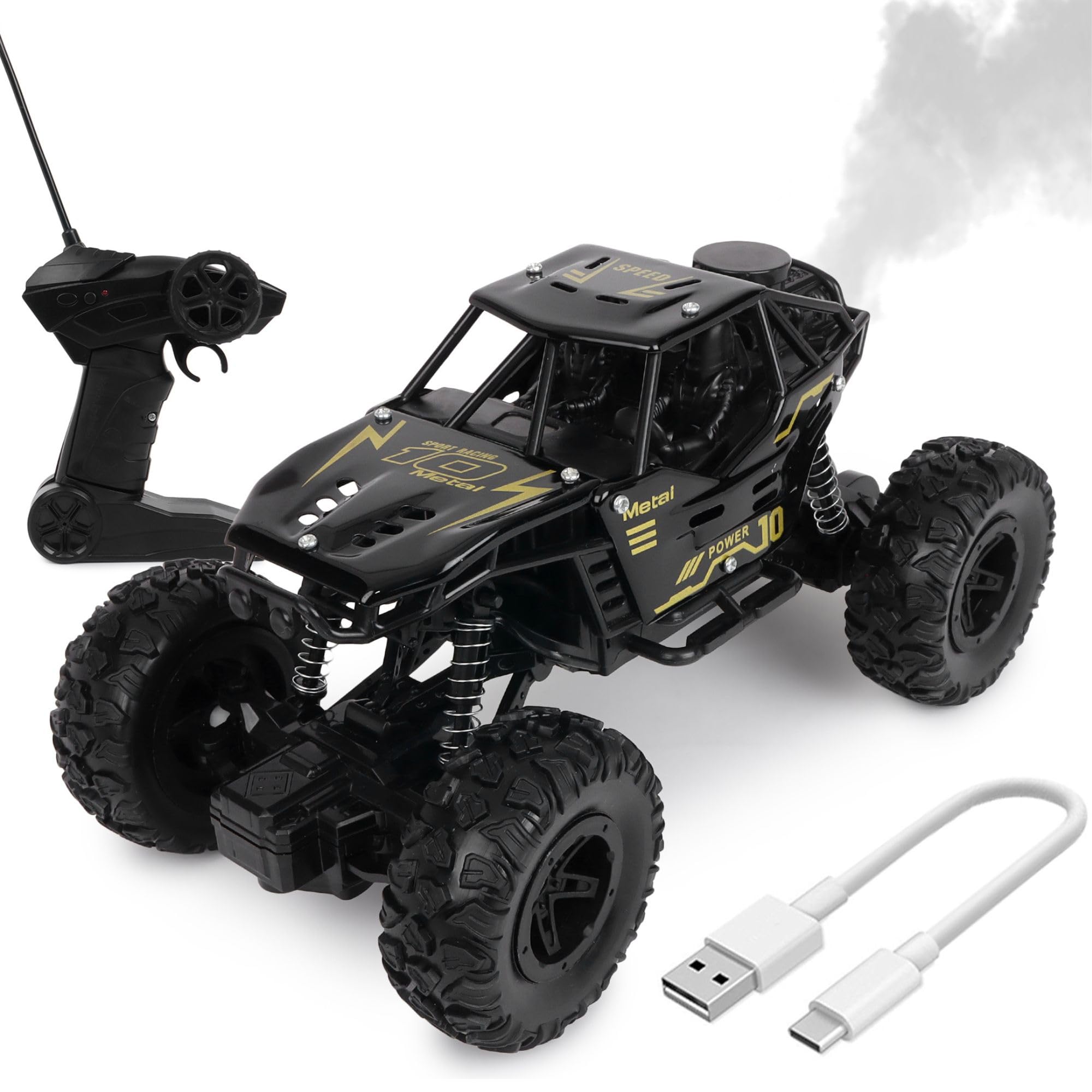INFINI EV Offroader High Speed RC Car with Smoke Spray and Light | Certified Durable and Safe | Styled as Rock Crawler/Monster Truck | Rechargeable Remote Control Car (Black, Large)