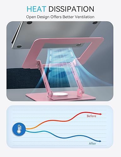 Miniatura 7 de SOUNDANCE Soporte para Laptop con Base Giratoria de 360°, Elevador Ergonómico de Computadora para Escritorio, Altura Ajustable Multi-Ángulo, Soporte