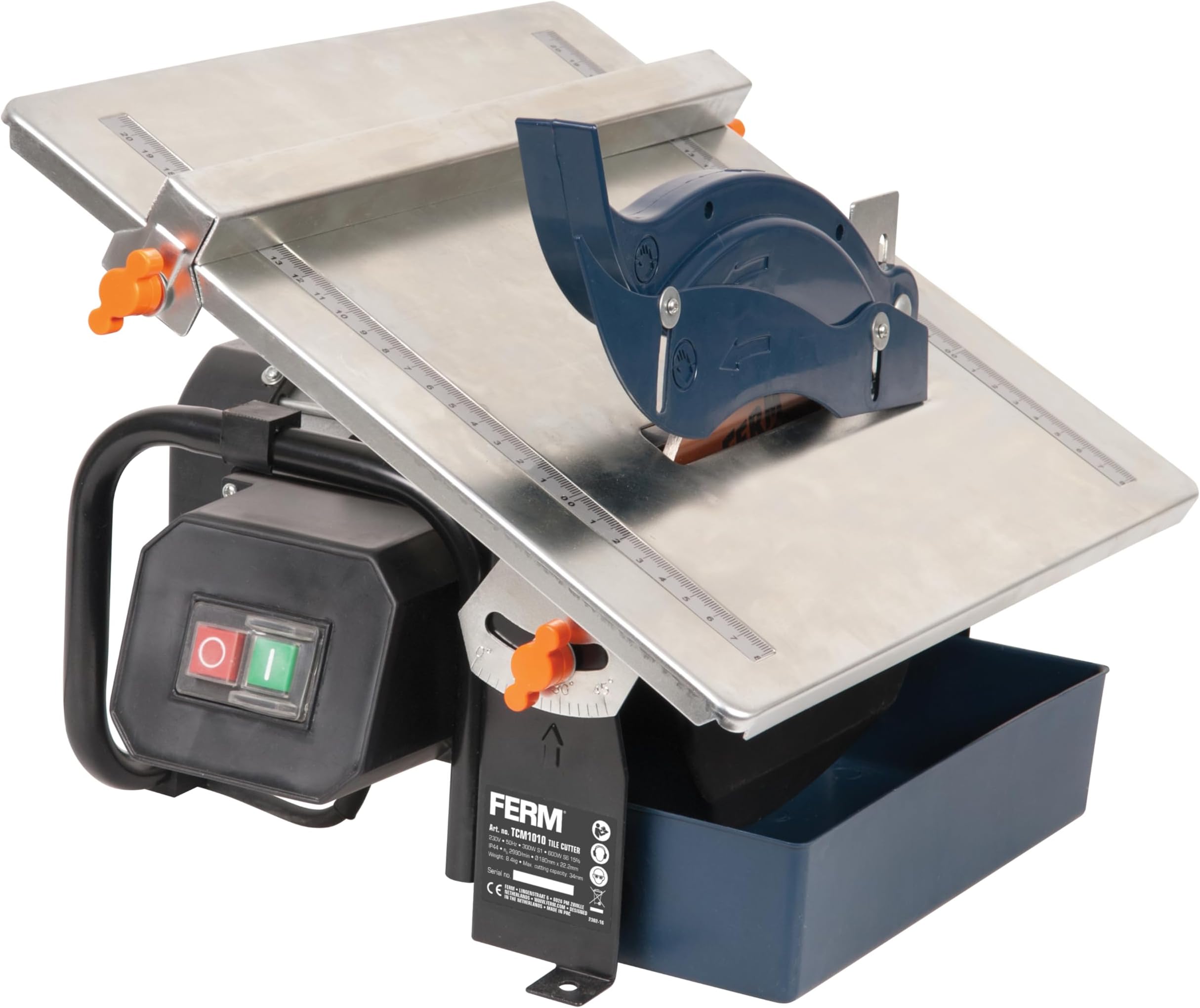 FERM Power Tile Cutter - Tile Cutting Machine - Wet Electric Tile Cutter - 600W - Water Cooling System - Parallel Guide - 0 - 45°- With 180mm Diamond Blade