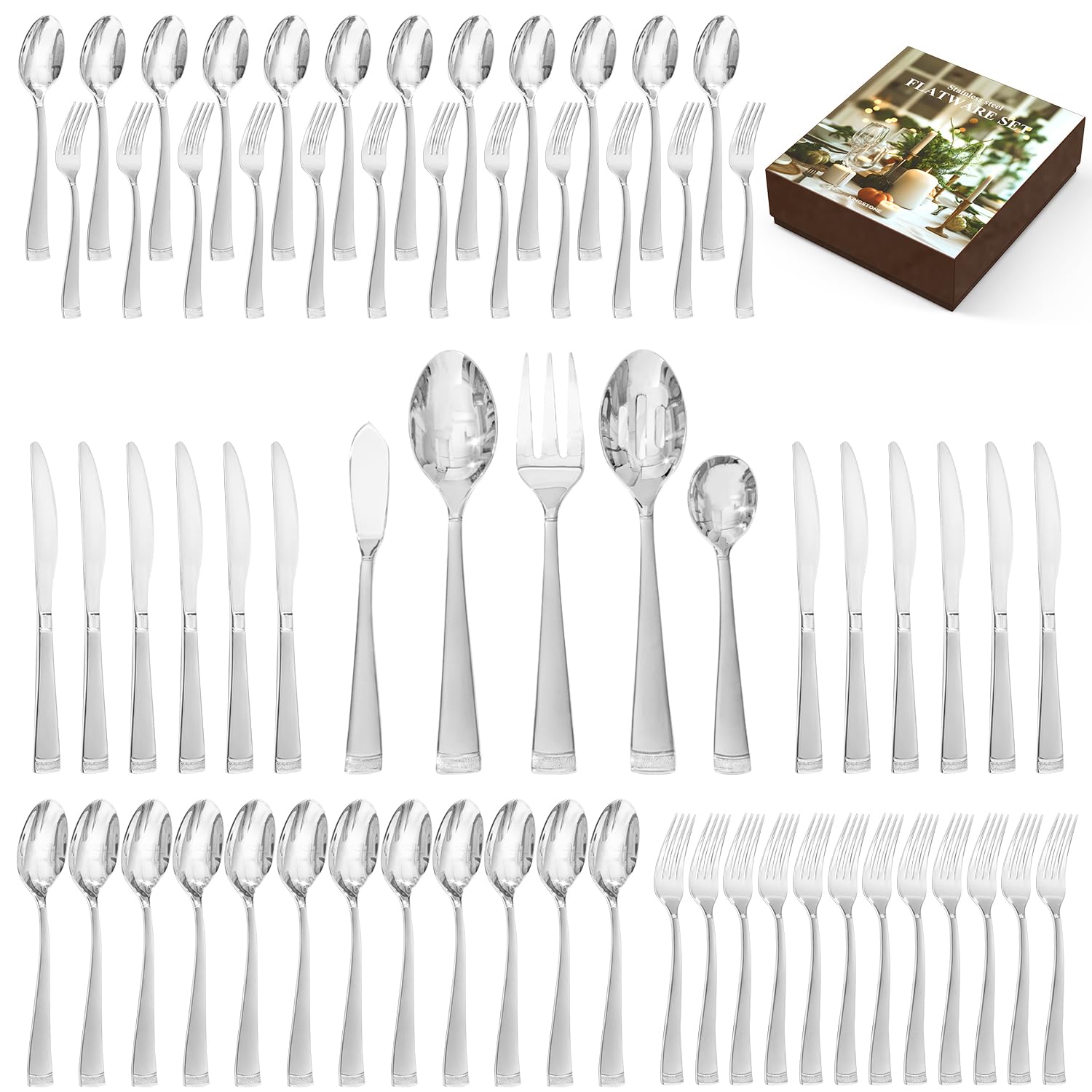 Amazon.com | KINGSTONE Silverware Set, 65-Piece Flatware Set for