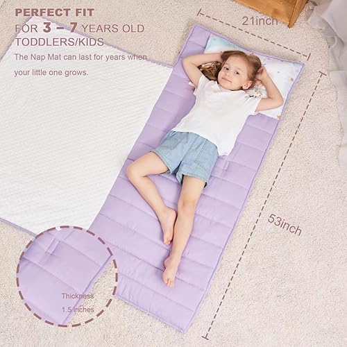 Miniatura 6 de Cokouchyi - Tapete extra grande para siesta para niños pequeños con almohada extraíble, mide 53 x 21 x 1.5 pulgadas, ideal para guardería y jardín