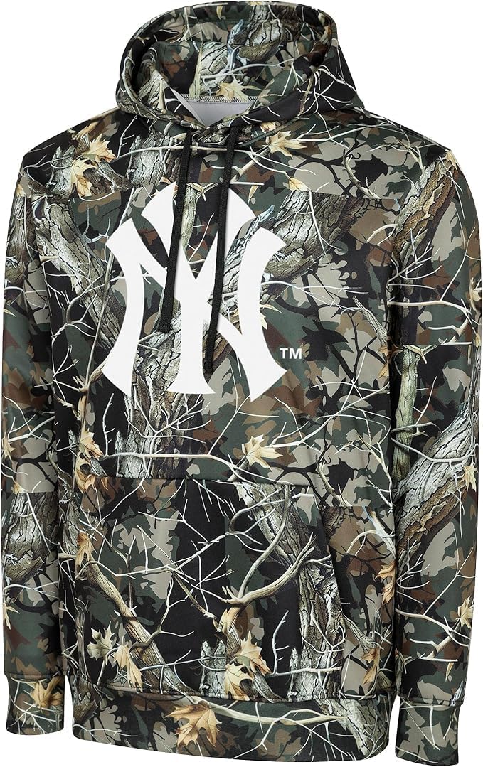 FOCO MLB Men's Official Hunter Camo Primary Logo Performance Pullover Hoodie Sweatshirt (US, Alpha, XX-Large, Regular, Regular, New York Yankees - Hunter Camo, New York Yankees)