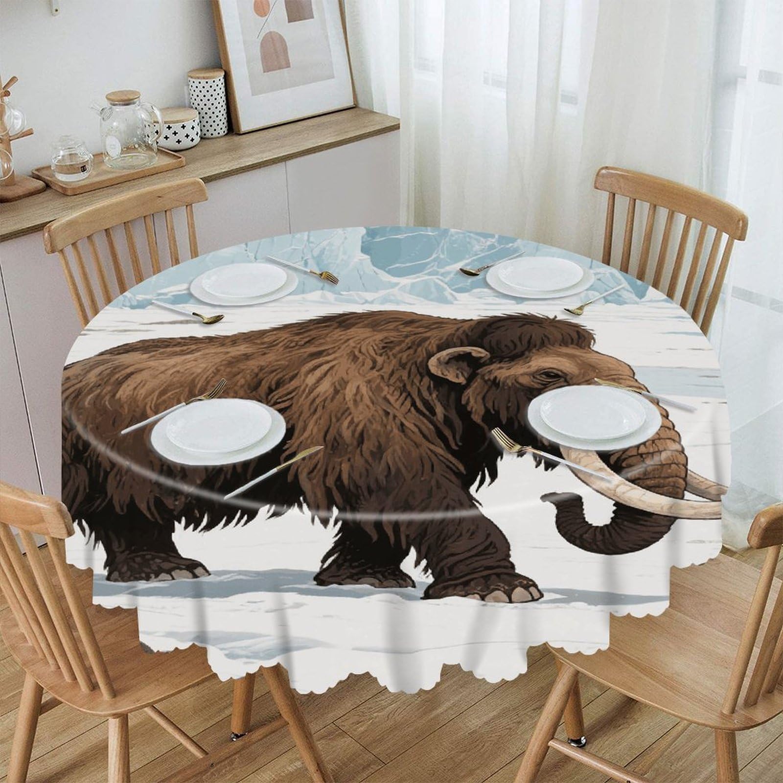VstaDank Mammoth Round Tablecloth Wipeable Round Polyester Tablecloth Waterproof Wrinkle Free Indoor and Outdoor Table Cover 60 Inch Decorative Farmhouse Table Cloth for Dining