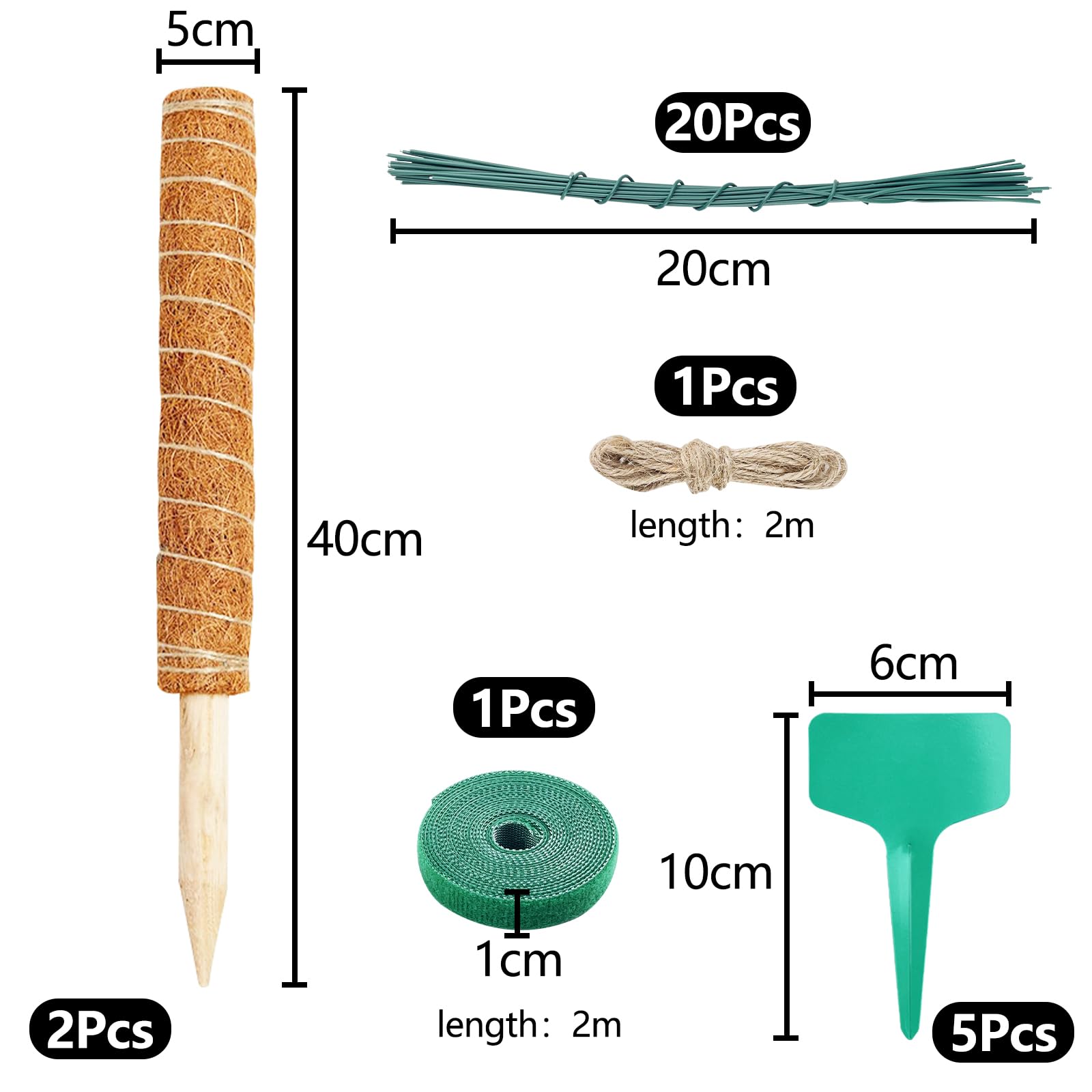 Bastone In Cocco Per Piante Rampicanti 30 Cm | Palo Totem In Fibra Di Muschio | Supporto Per Monstera 2 Pezzi