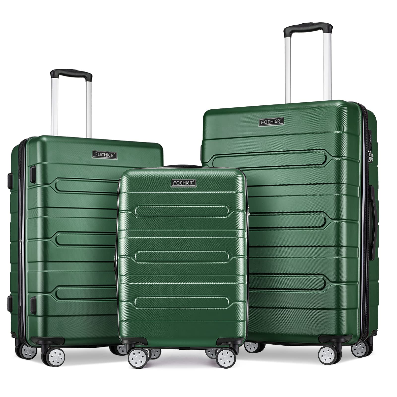 FOCHIER F 3 Piece Expandable Luggage Set with TSA Lock, HardShell Suitcase Set with Spinner Wheels for Man Women, 20 24 28 Inch, Green