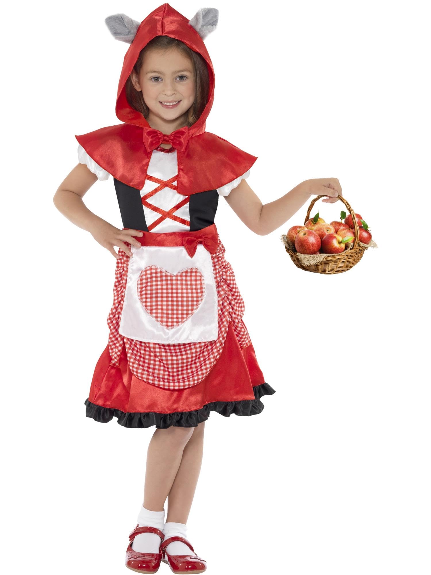 Smiffys Miss Hood Costume, Red with Dress and Hooded Cape with Attached Wolf Ears, Girls Fancy Dress, Child Dress Up Costumes