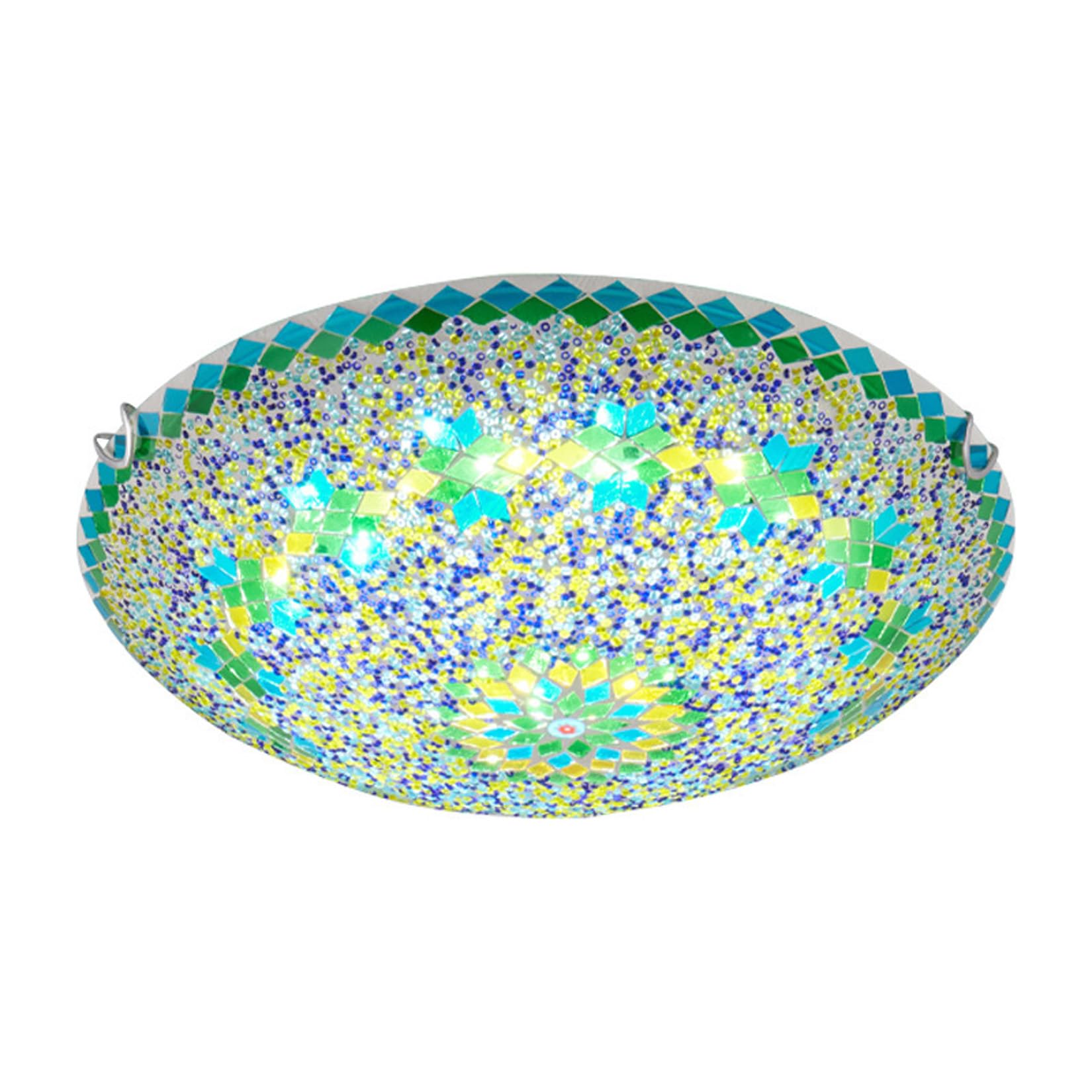 Yjmgrowing Turkish Mosaic Flush Mount LED Ceiling Light, Handmade Morocco Stained Glass Light Fixture with Green Pattern for Bedroom, Living Room, Hallway, Entryway,3Color Light,30cm